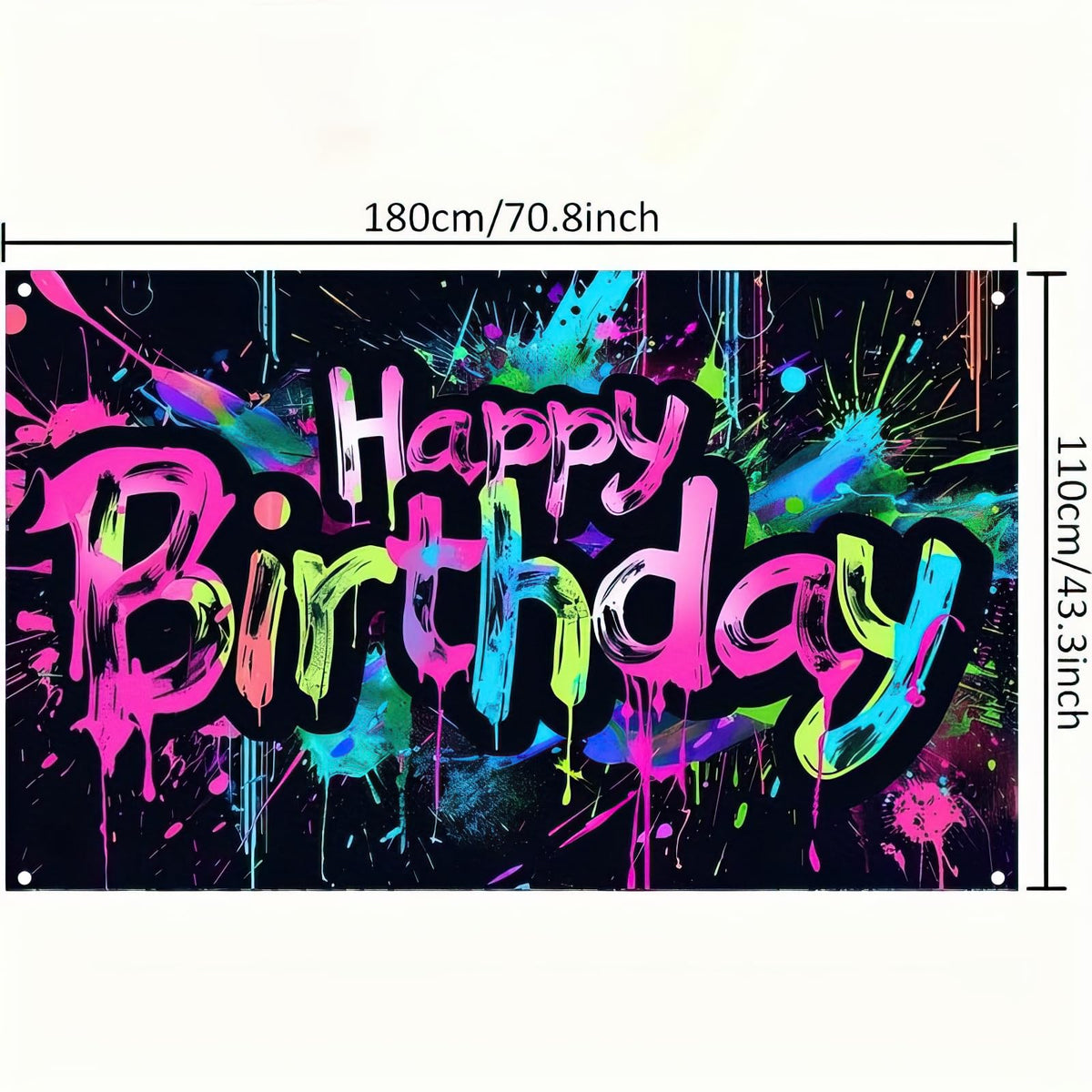 HOMETITUTE Neon Happy Birthday Banner – 71x43 in, Colorful Backdrop, Glow-in-the-Dark Party Decor