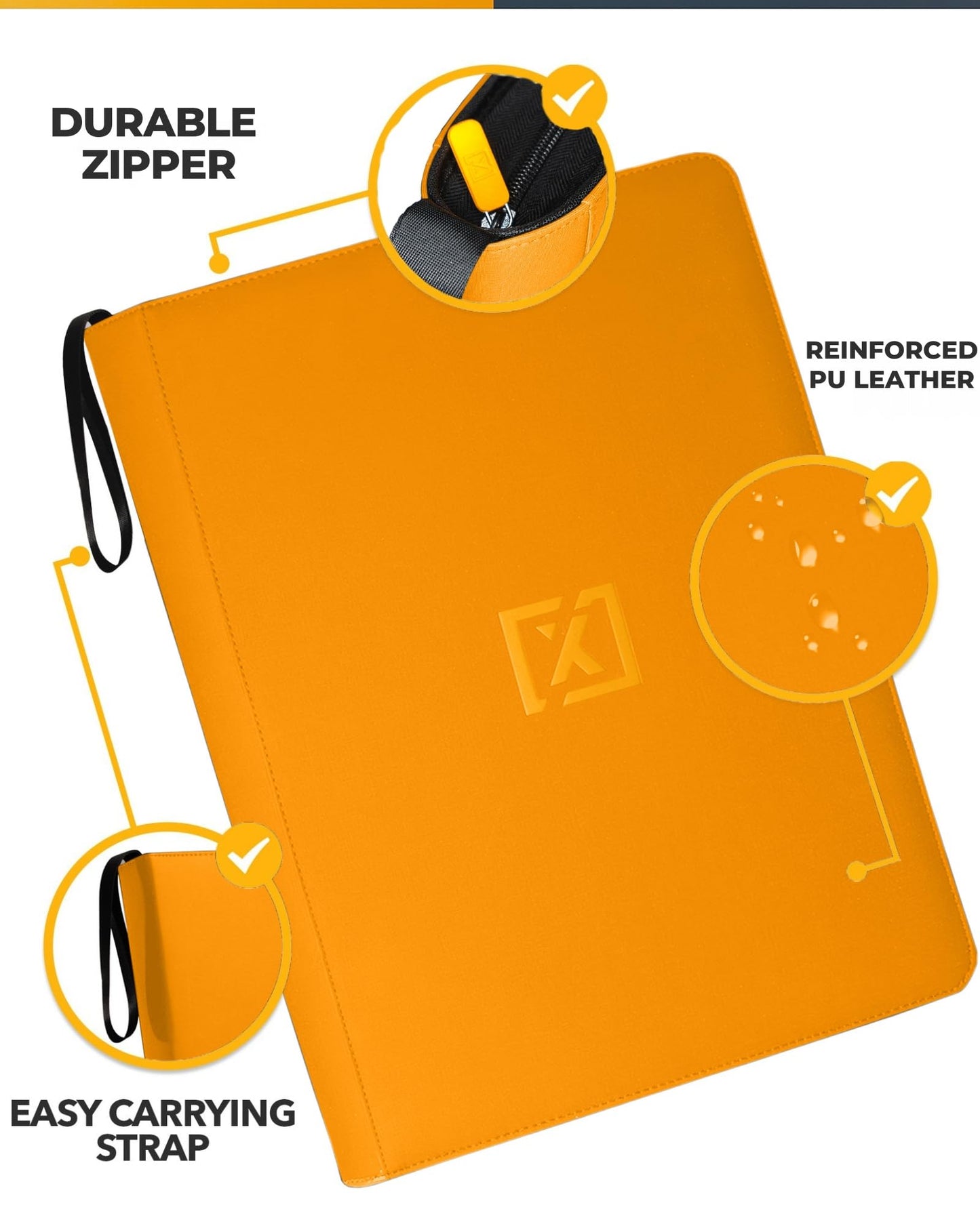 HOMEXPRO X PRO 1000+ Card Binder Orange – 1024 Card Capacity, 200 Sleeves Included, Ringless Binder for TCG, MTG & Sports