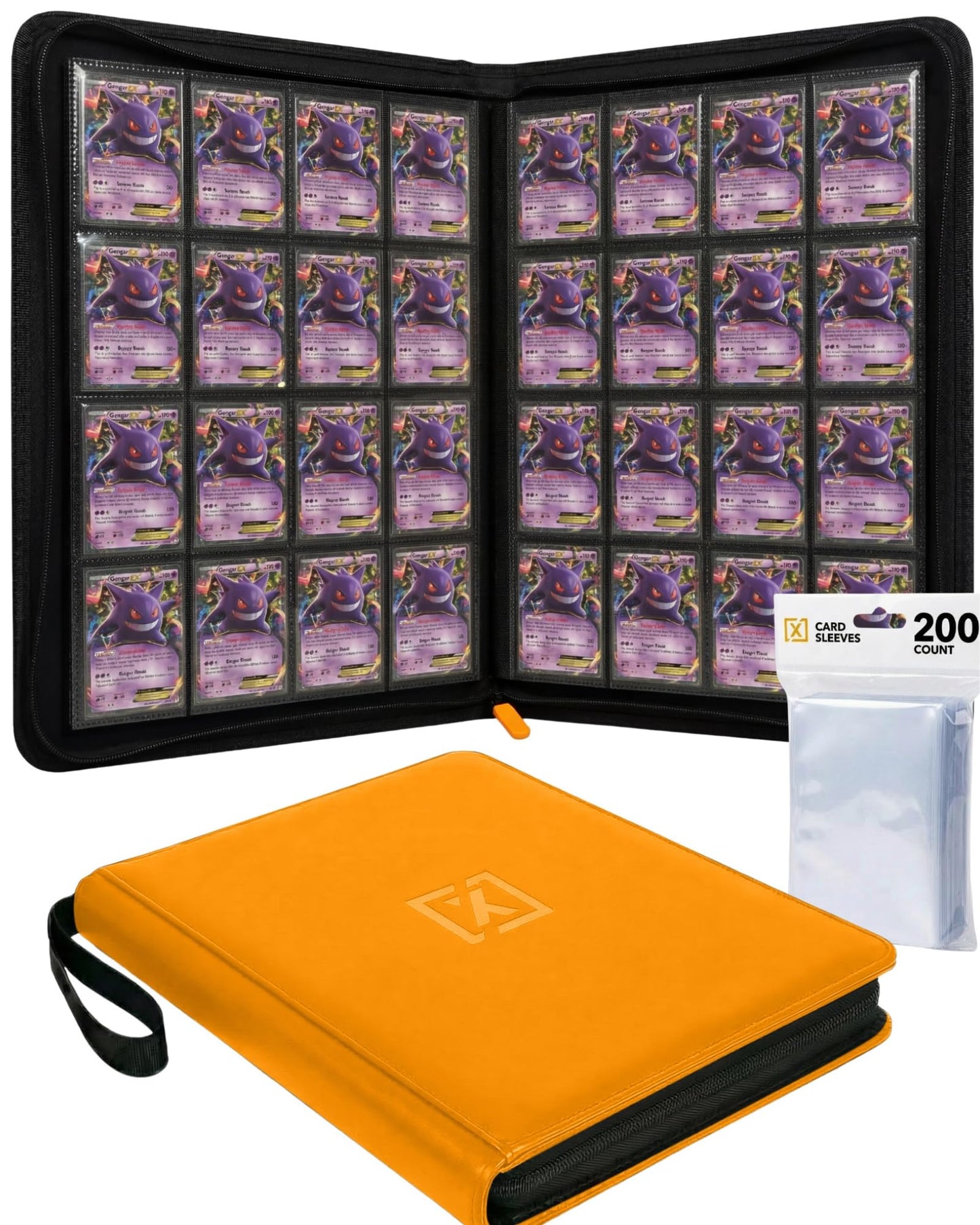 HOMEXPRO X PRO 1000+ Card Binder Orange – 1024 Card Capacity, 200 Sleeves Included, Ringless Binder for TCG, MTG & Sports