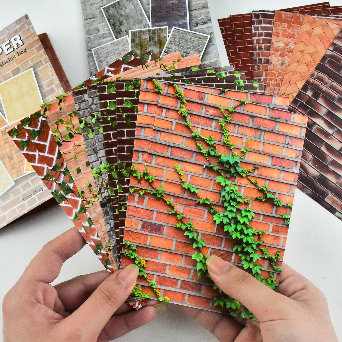 HOMICO 60 Sheets Self-Adhesive Dollhouse Wallpaper & Flooring Stickers | Realistic Brick Patterns for Miniature Decor