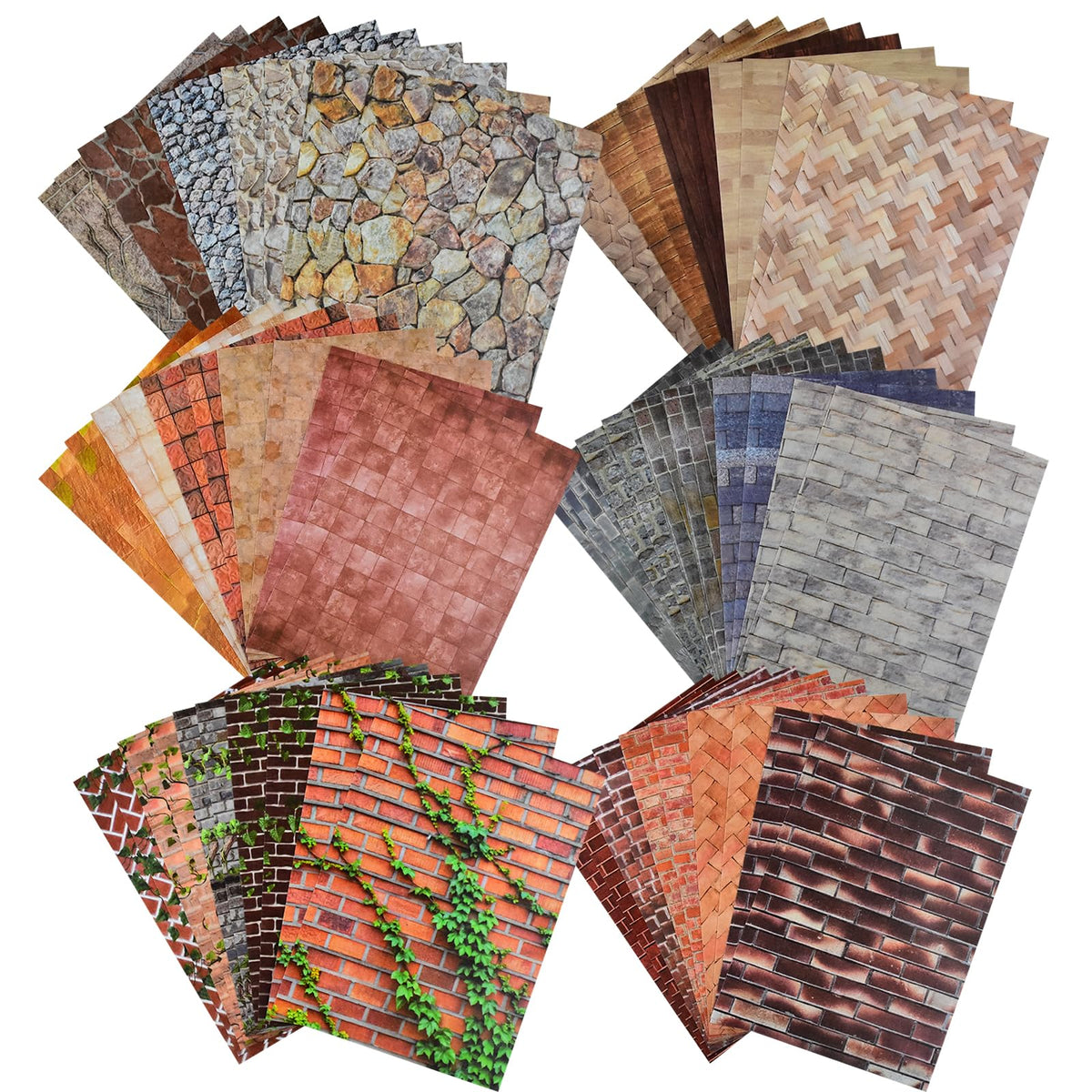 HOMICO 60 Sheets Self-Adhesive Dollhouse Wallpaper & Flooring Stickers | Realistic Brick Patterns for Miniature Decor