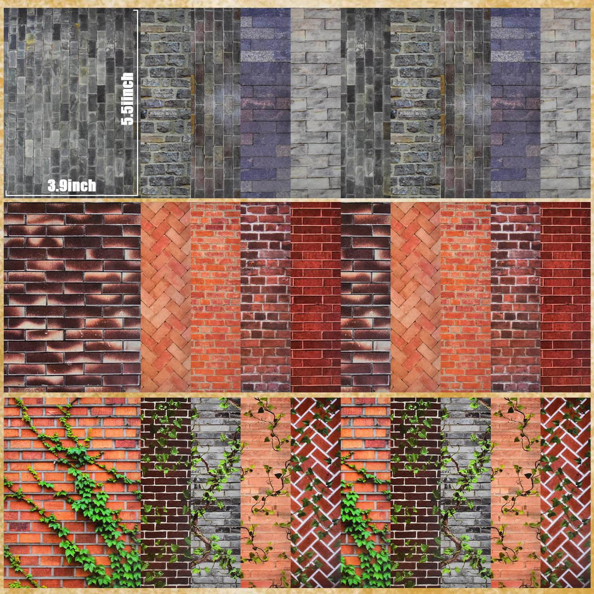HOMICO 60 Sheets Self-Adhesive Dollhouse Wallpaper & Flooring Stickers | Realistic Brick Patterns for Miniature Decor