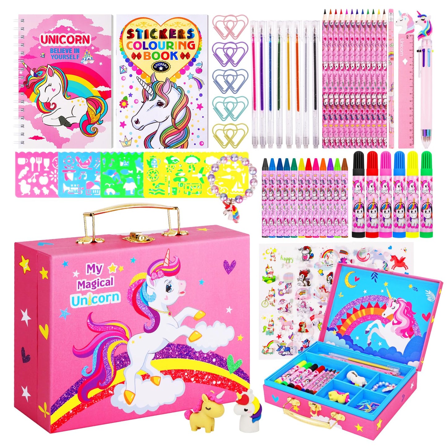 Homicozy 66PCS Unicorn Art Set for Kids – Portable Storage Box Gift for Girls 4-12