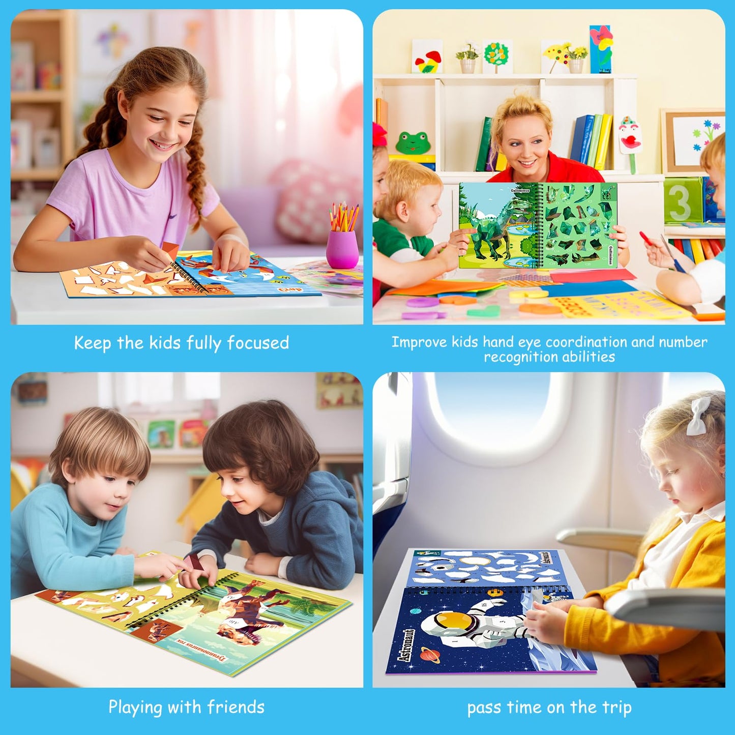 homicozy 4PCS Sticker Paint Books for Kids 4-10 – Dinosaur, Astronaut, Ocean & Animals