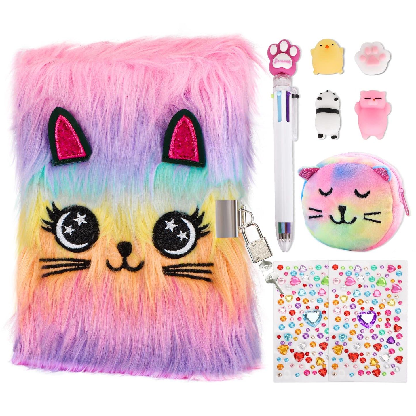 HOMICOZY Cat Diary with Lock and Keys for Girls – Plush Hardcover Journal, 160 Lined Pages