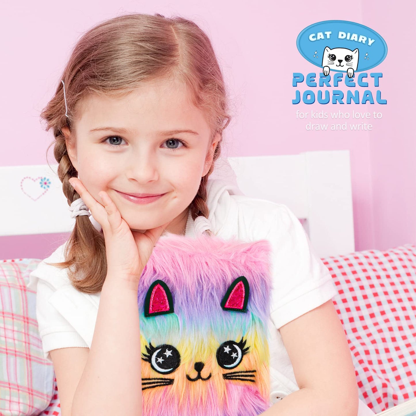 HOMICOZY Cat Diary with Lock and Keys for Girls – Plush Hardcover Journal, 160 Lined Pages