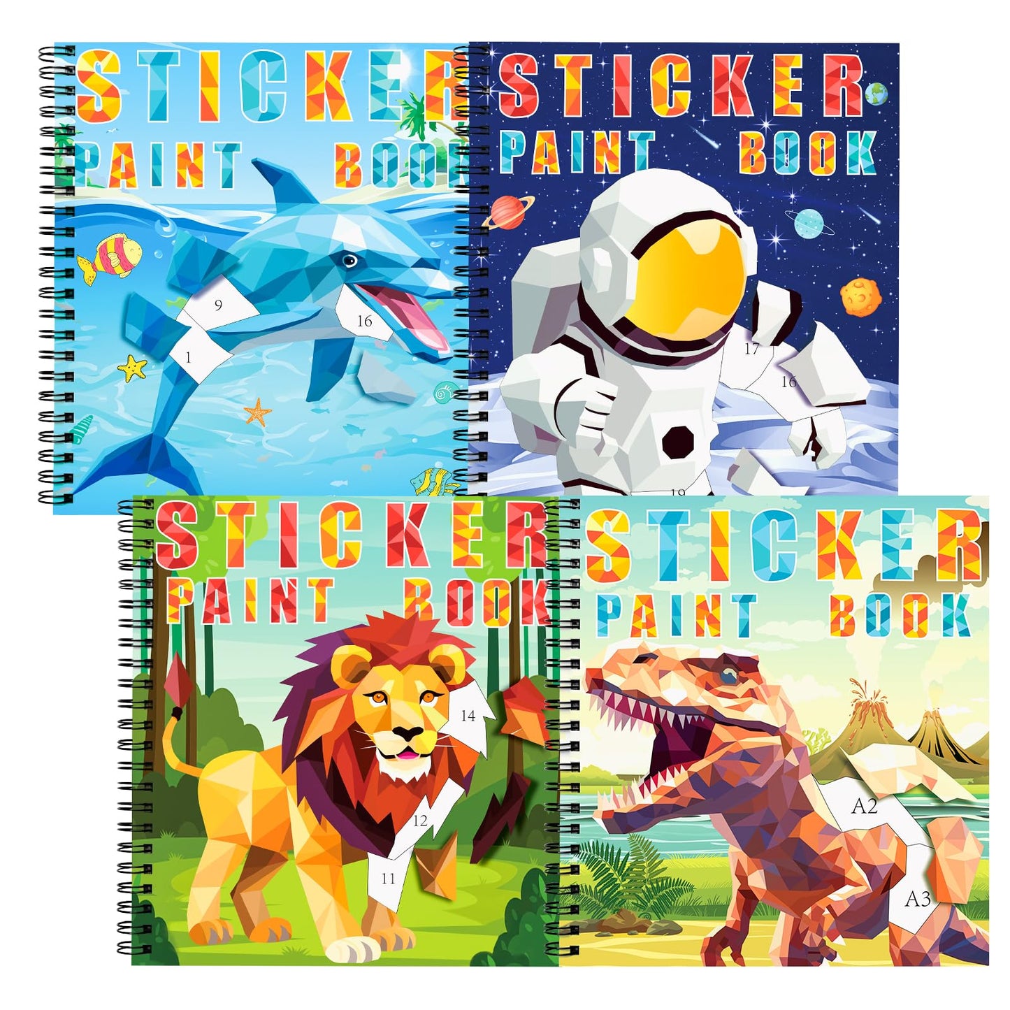 homicozy 4PCS Sticker Paint Books for Kids 4-10 – Dinosaur, Astronaut, Ocean & Animals