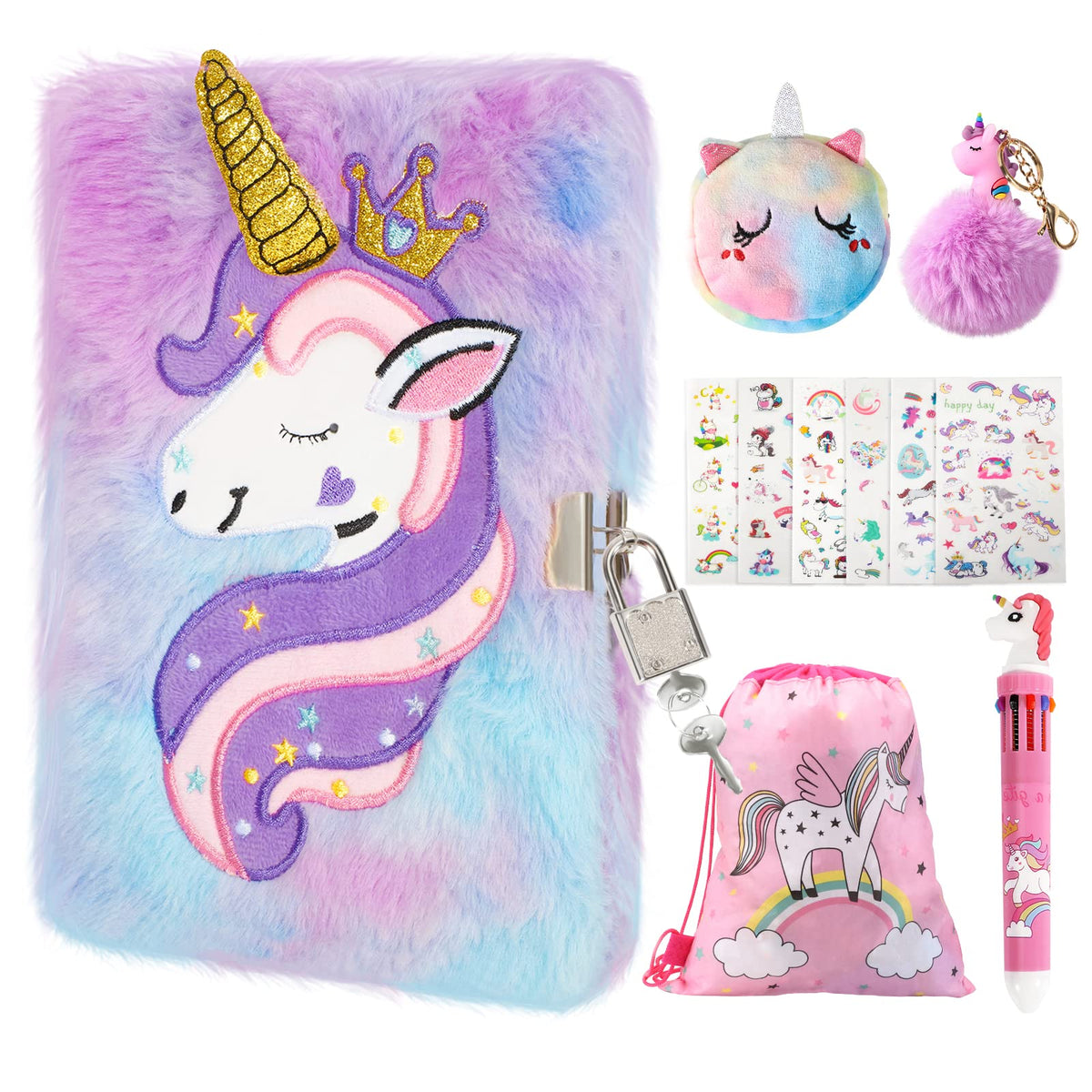 homicozy Kids Unicorn Diary with Lock and Key – Tie-Dye Fuzzy Journal for Girls 6+ | A5 Hardcover, 160 Pages