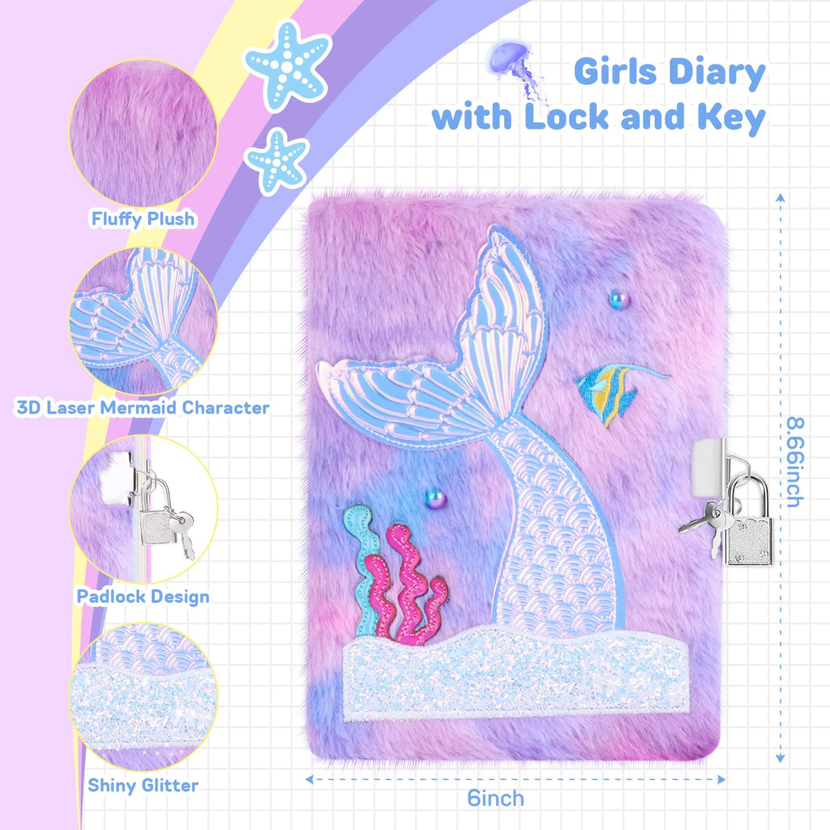 homicozy Mermaid Diary with Lock | Secret Journal for Girls 6-8