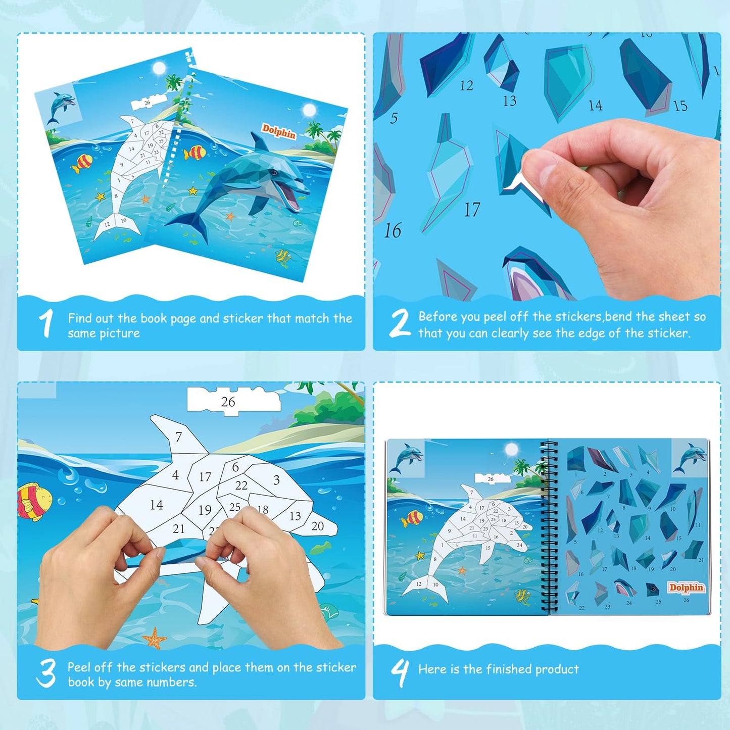 homicozy 4PCS Sticker Paint Books for Kids 4-10 – Dinosaur, Astronaut, Ocean & Animals
