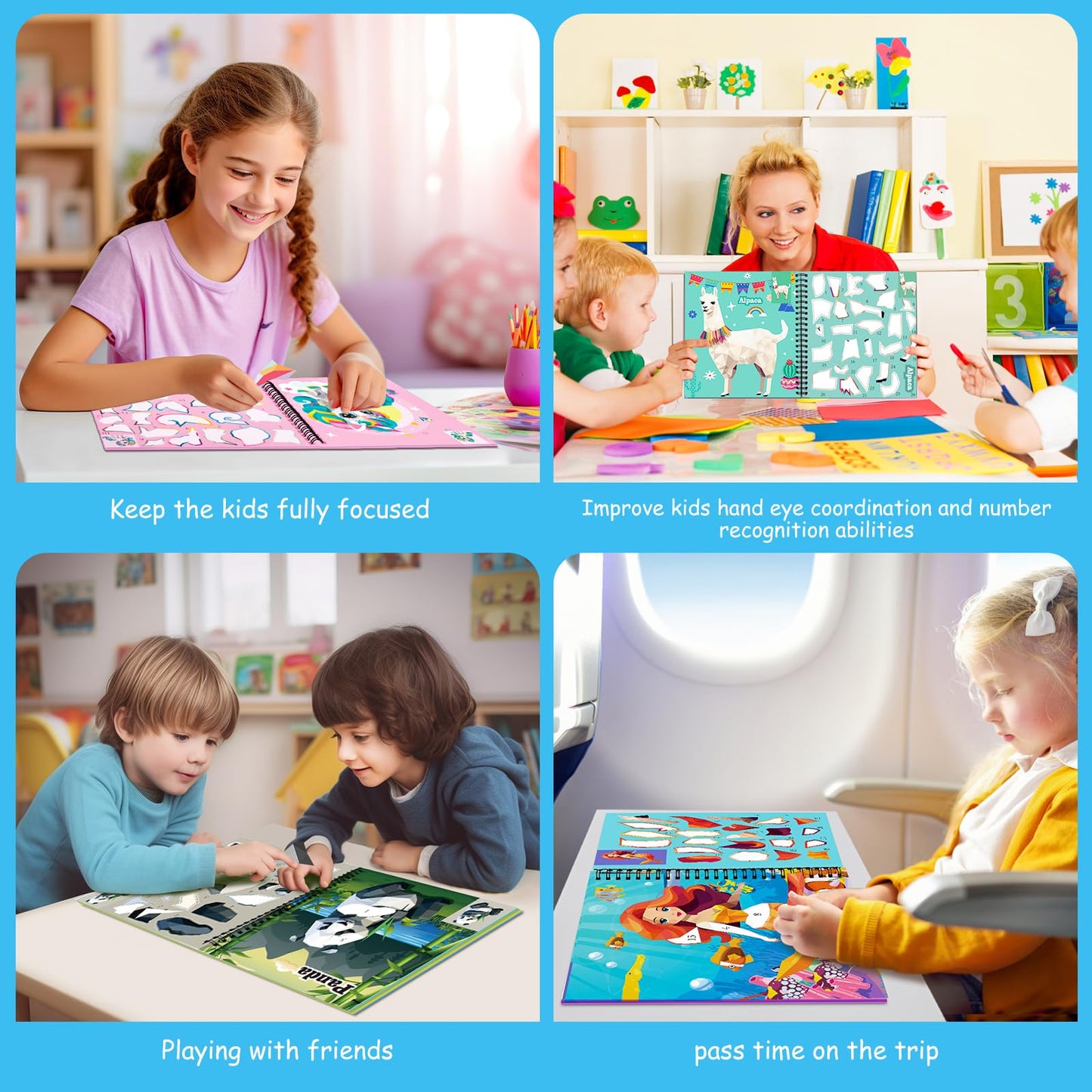 homicozy 4-Pack Sticker Paint Books for Kids 4-10 | Unicorn, Mermaid & Ocean Designs