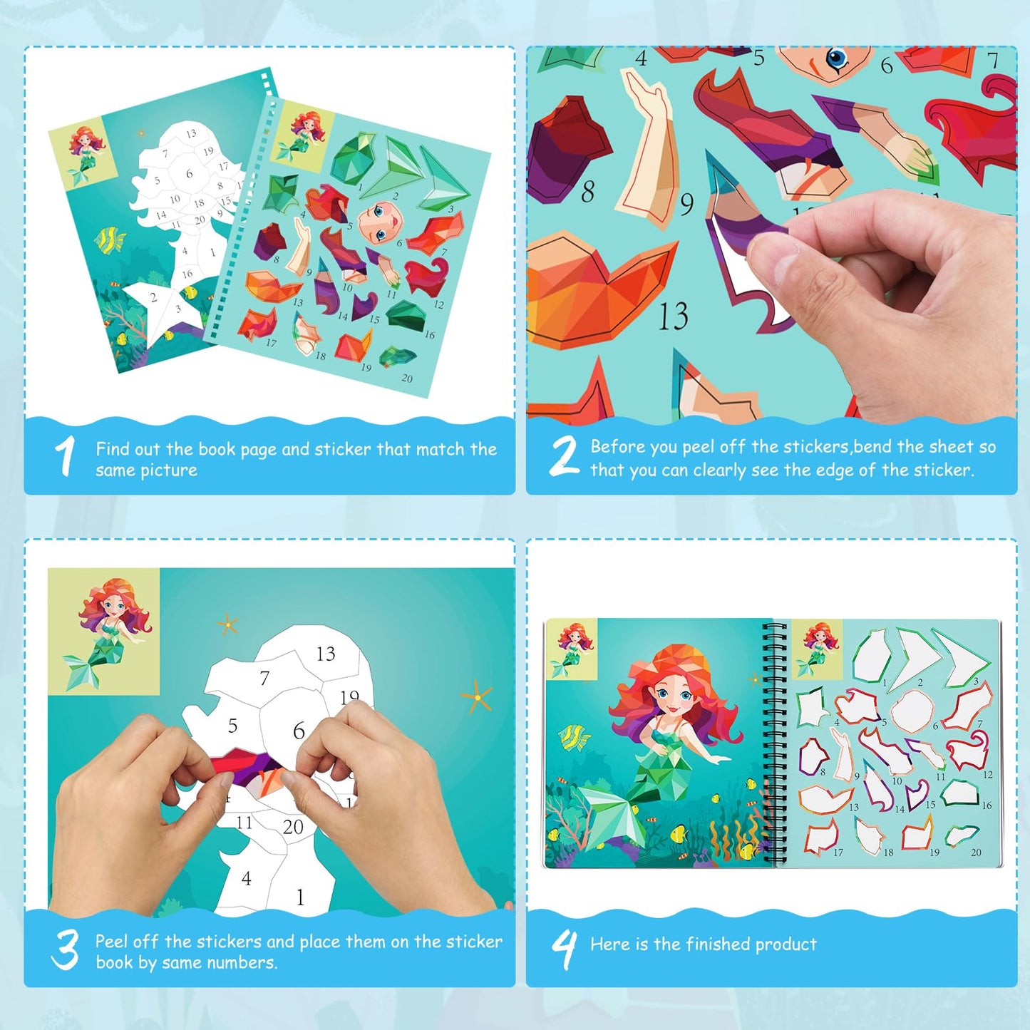 homicozy 4-Pack Sticker Paint Books for Kids 4-10 | Unicorn, Mermaid & Ocean Designs