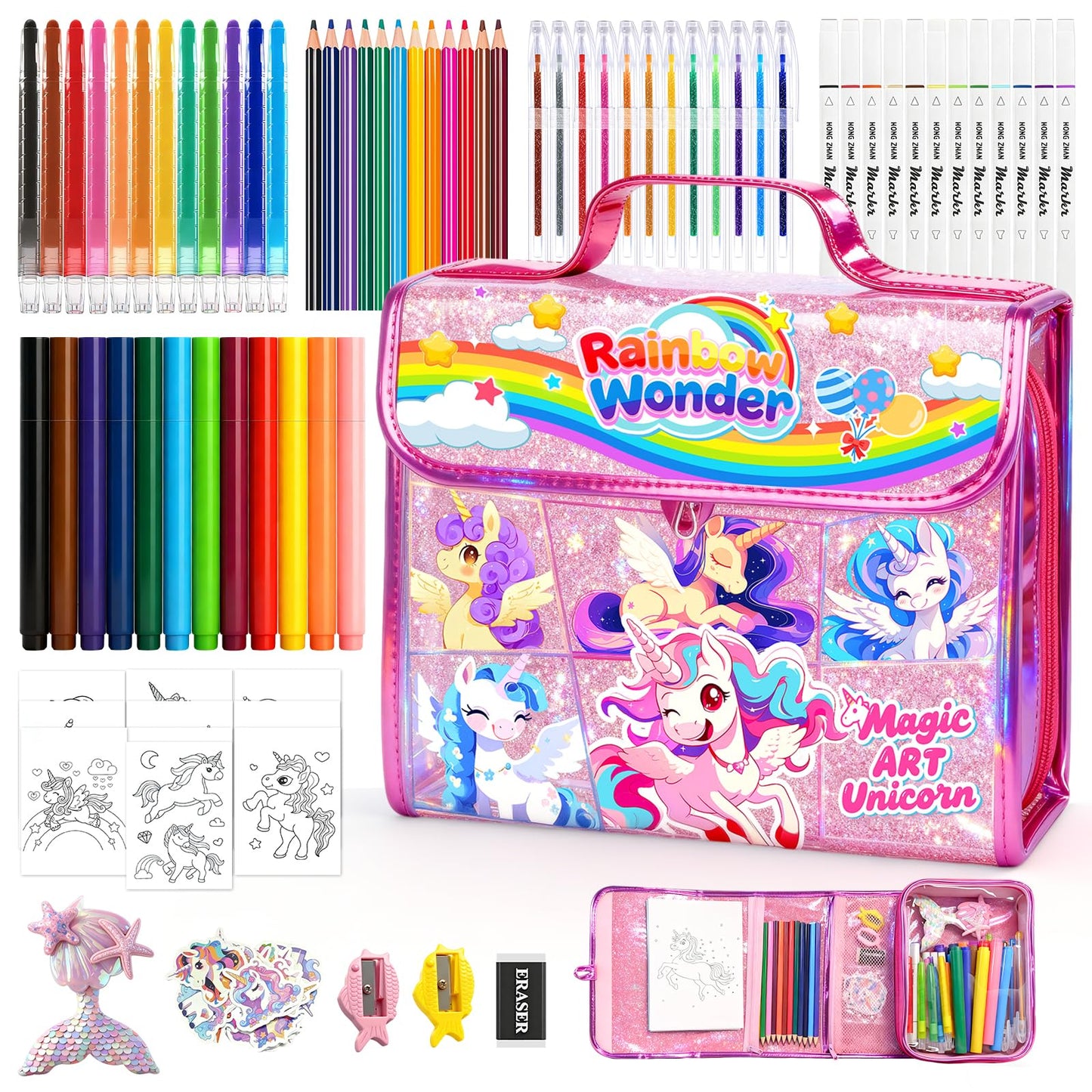 homicozy 106PCS Scented Washable Markers – Unicorn Travel Art Kit for Kids