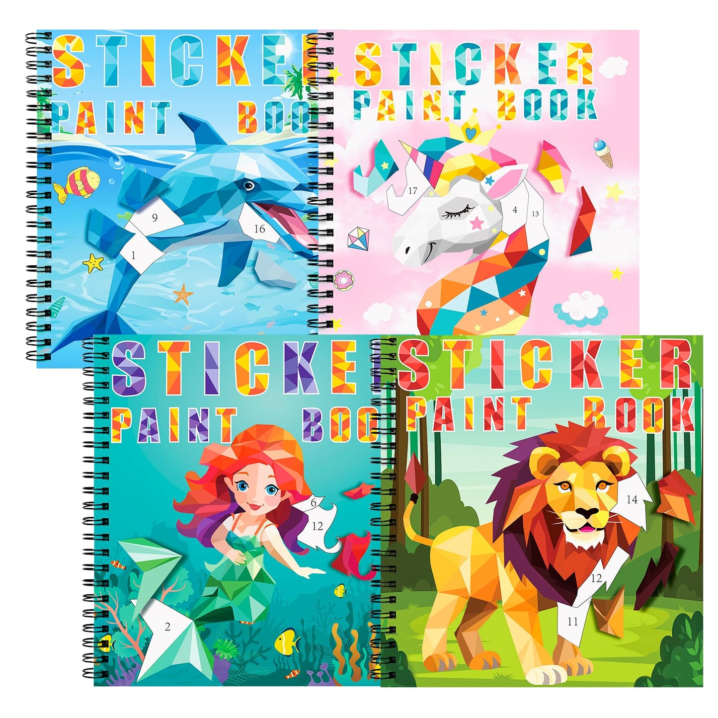 homicozy 4-Pack Sticker Paint Books for Kids 4-10 | Unicorn, Mermaid & Ocean Designs