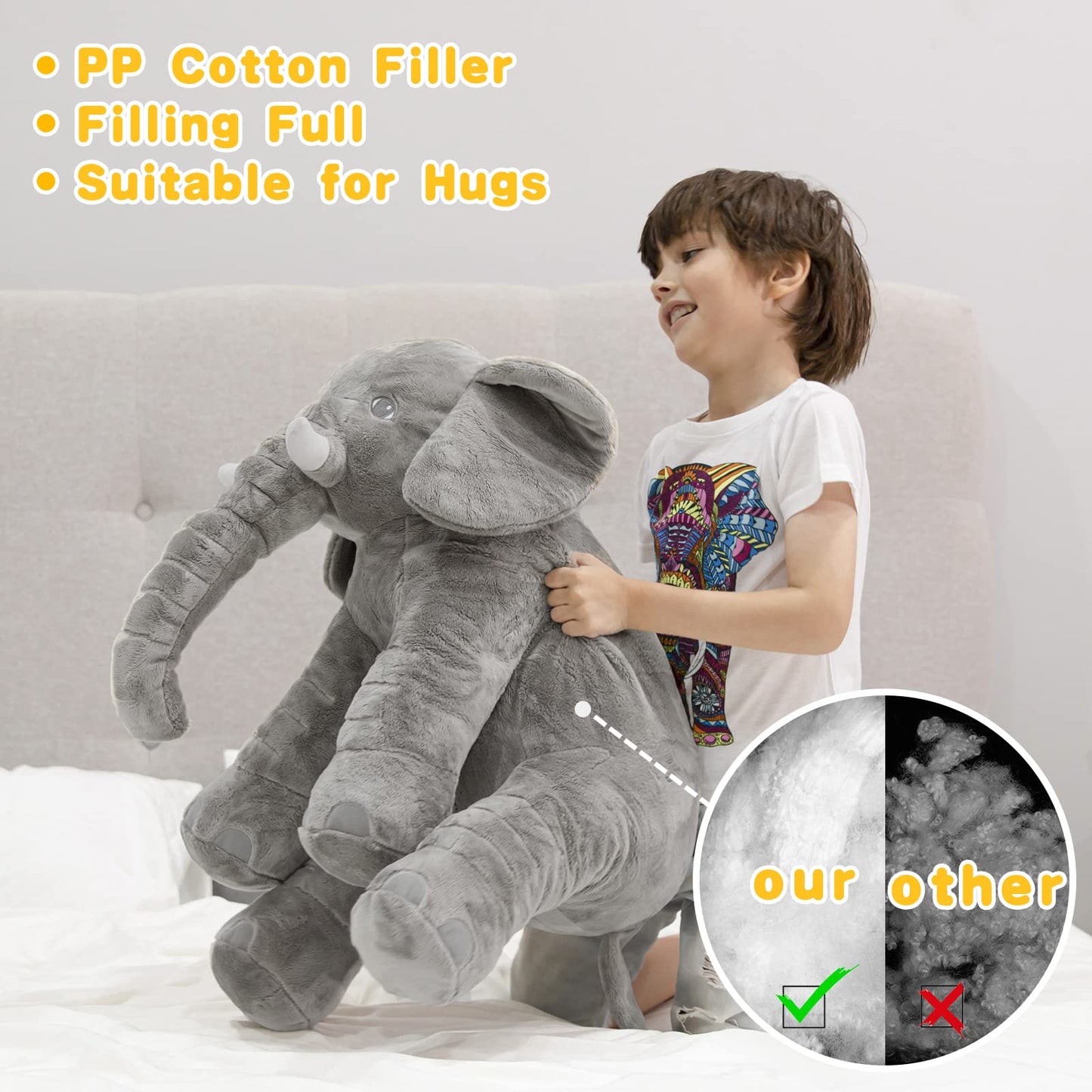 Homily Big Stuffed Elephant – 24-Inch Giant Plush Toy for Kids & Adults