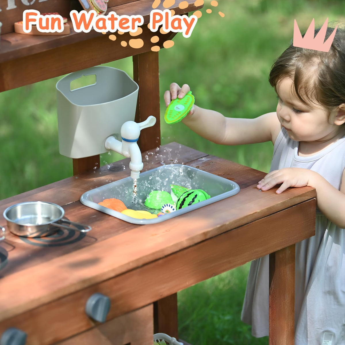 Homman Outdoor Mud Kitchen for Kids – 43.7in Wooden Play Kitchen with Plant Box & Observation Room