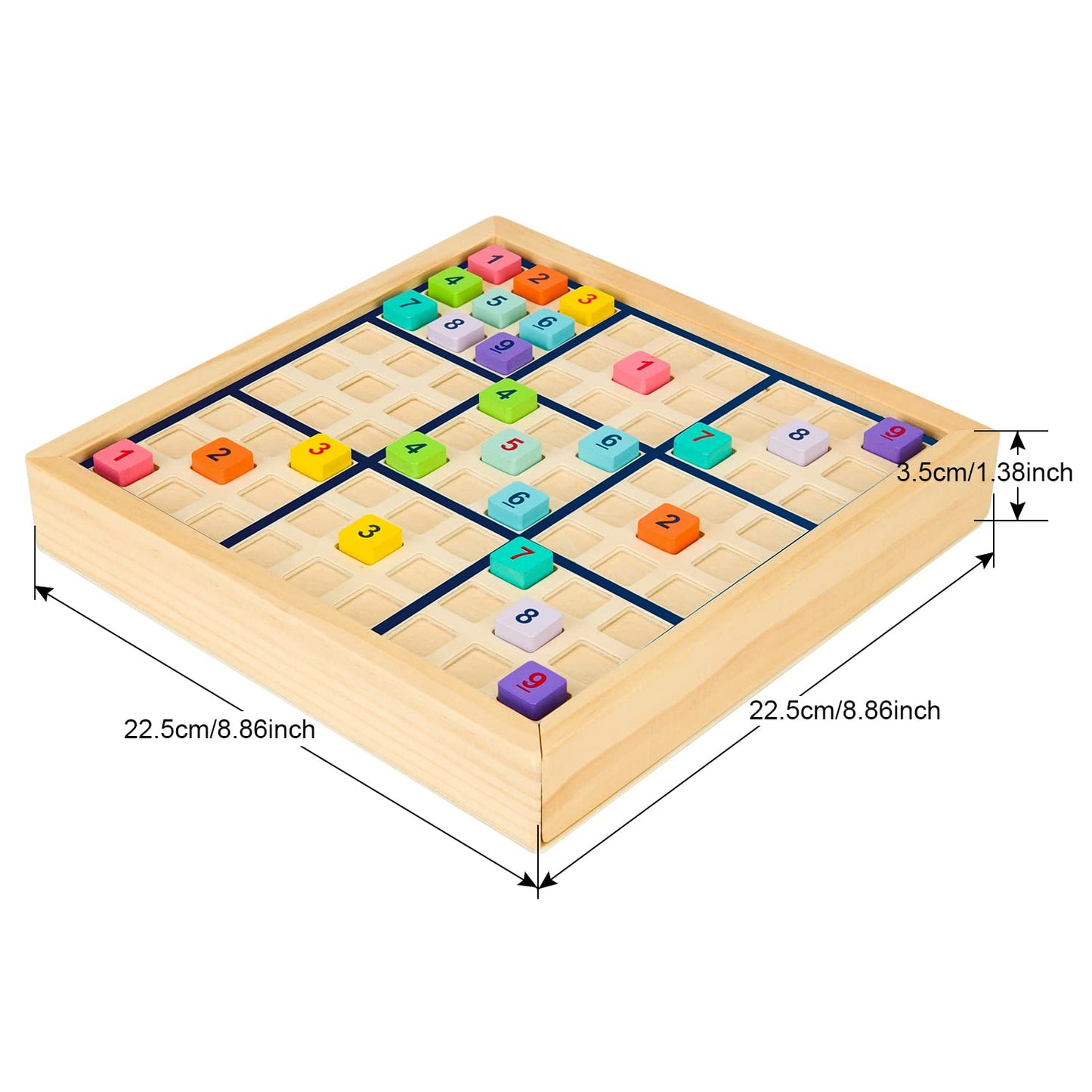 HOMSV & SV Wooden Sudoku Board with Drawer — Colorful 9x9 Brain Teaser for Kids