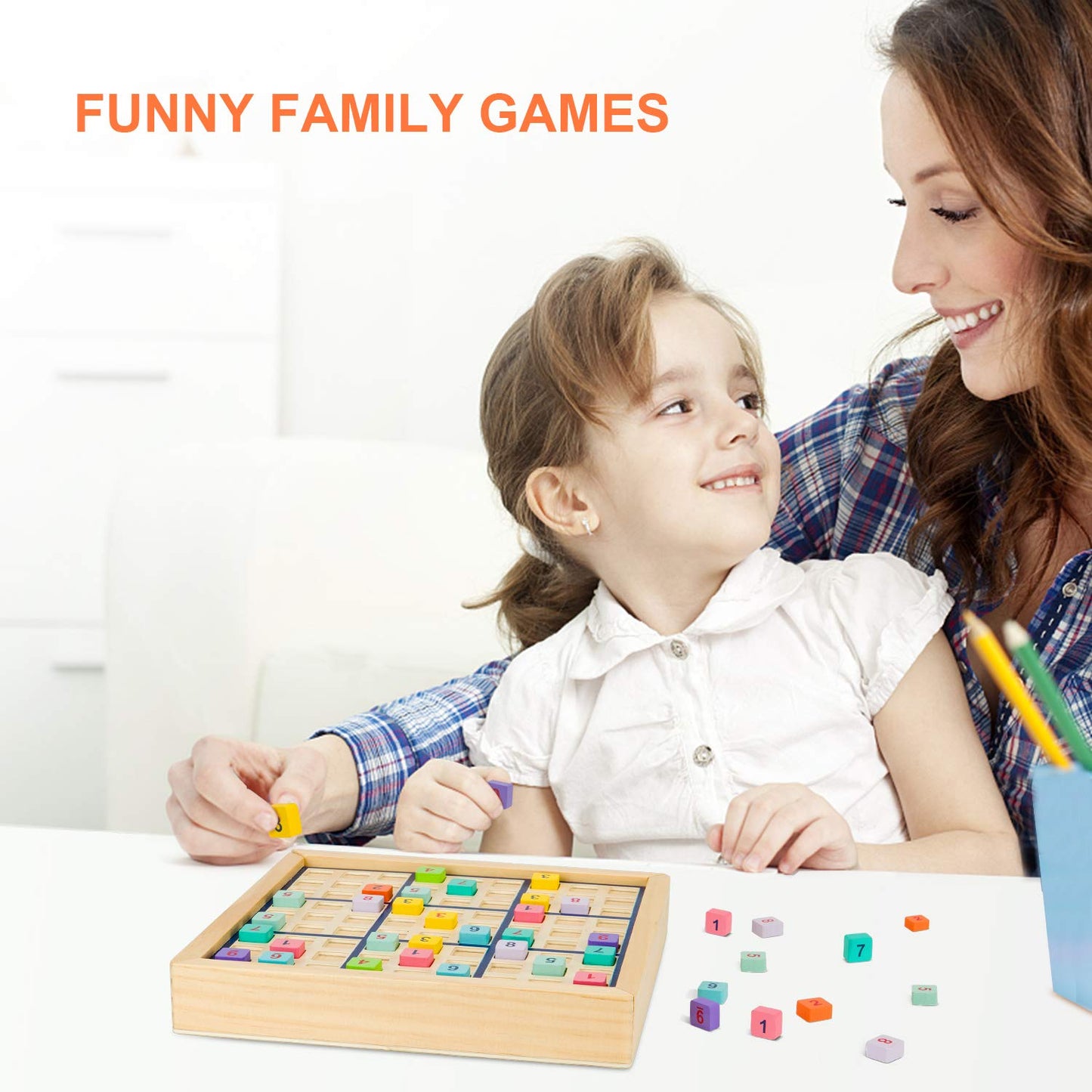 HOMSV & SV Wooden Sudoku Board with Drawer — Colorful 9x9 Brain Teaser for Kids
