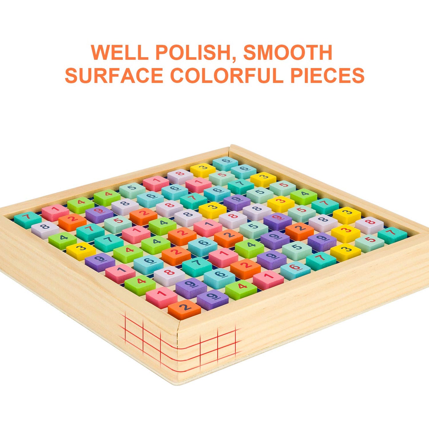 HOMSV & SV Wooden Sudoku Board with Drawer — Colorful 9x9 Brain Teaser for Kids