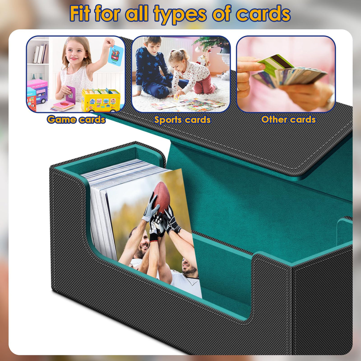 Homthy 600 Card Deck Case – Leather Magnetic Closure Card Storage Box for Trading Cards (Cyan)
