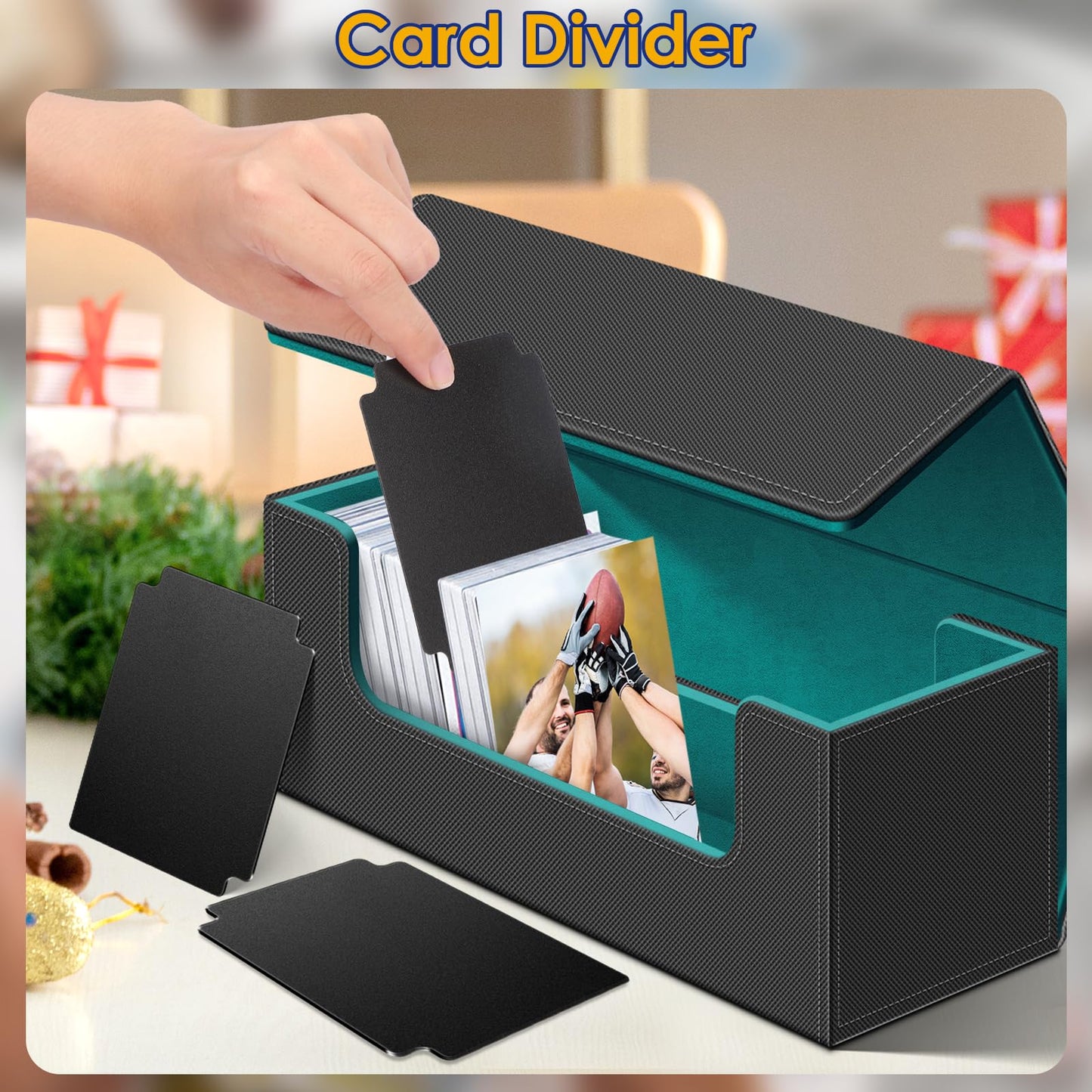 Homthy 600 Card Deck Case – Leather Magnetic Closure Card Storage Box for Trading Cards (Cyan)