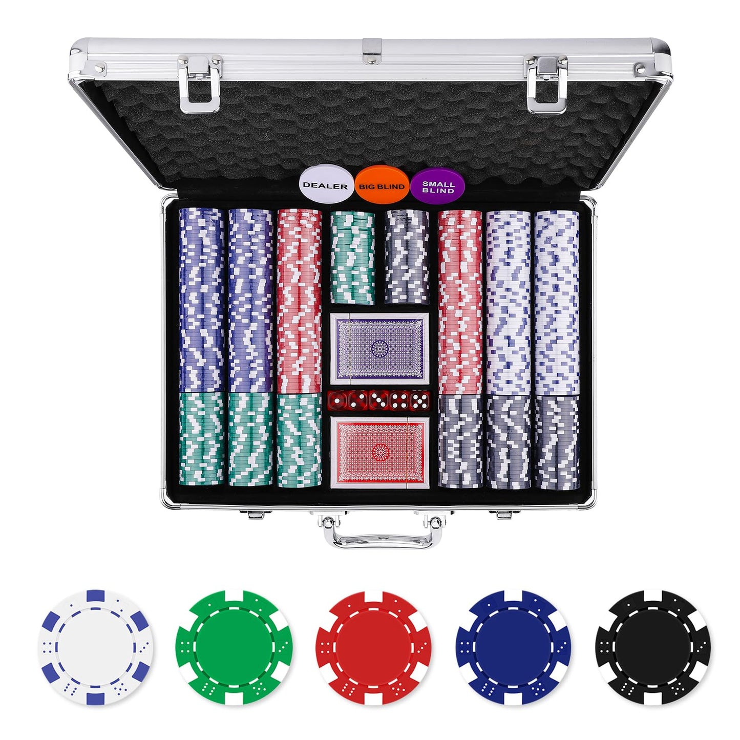 Homwom Poker Chip Set - 500pcs with Aluminum Case | 11.5 g Casino-Quality Chips for Home Games