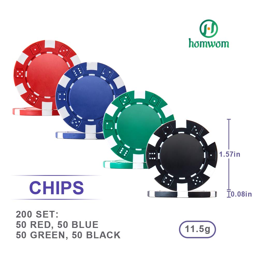 Homwom Poker Chip Set – 200PCS with Aluminum Case, 11.5g Chips for Texas Hold’em & Blackjack