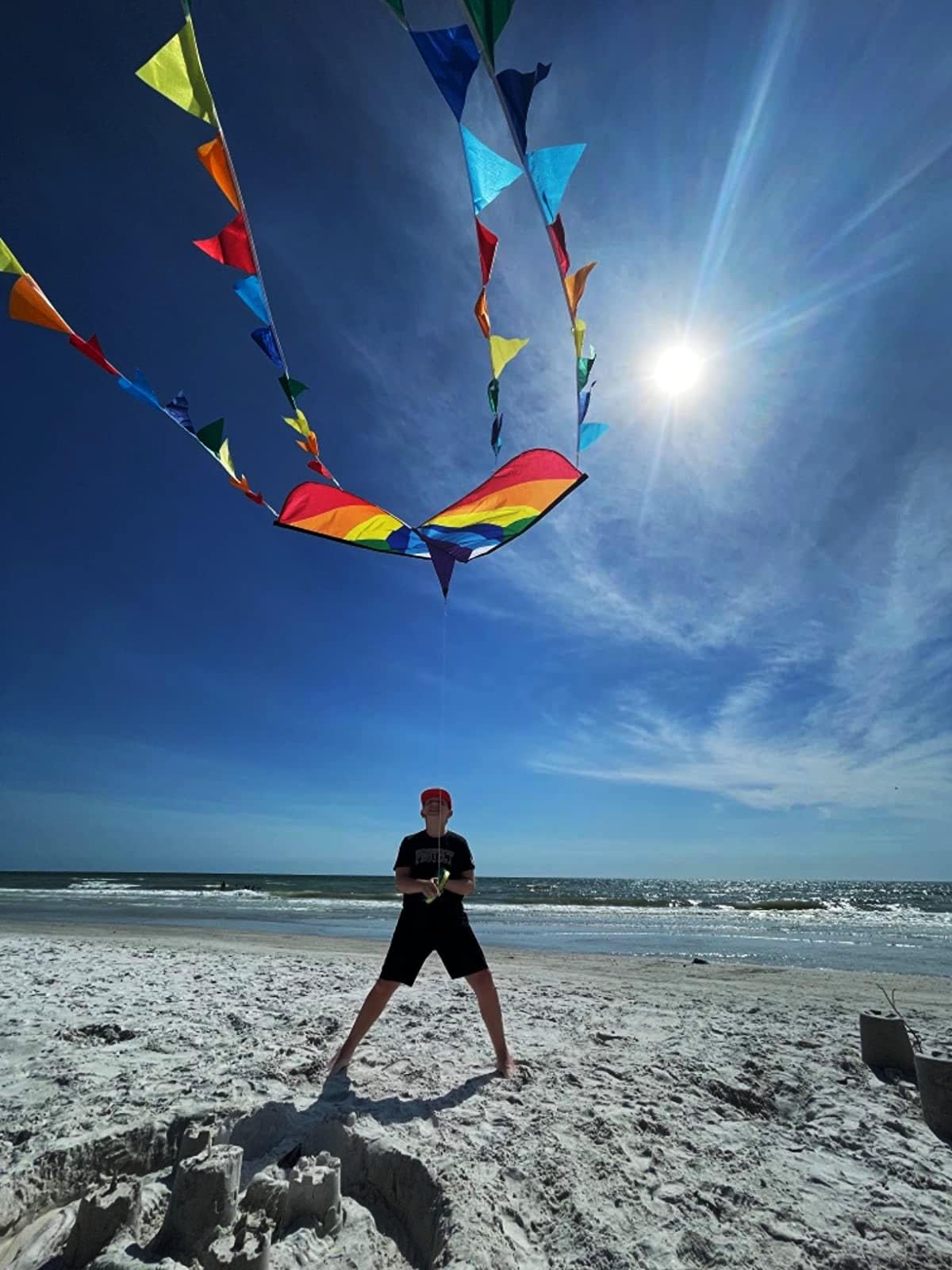 Honbo Large Delta Kite 54x31 — Easy Setup, 13ft Rainbow Tails, Beach Family Fun