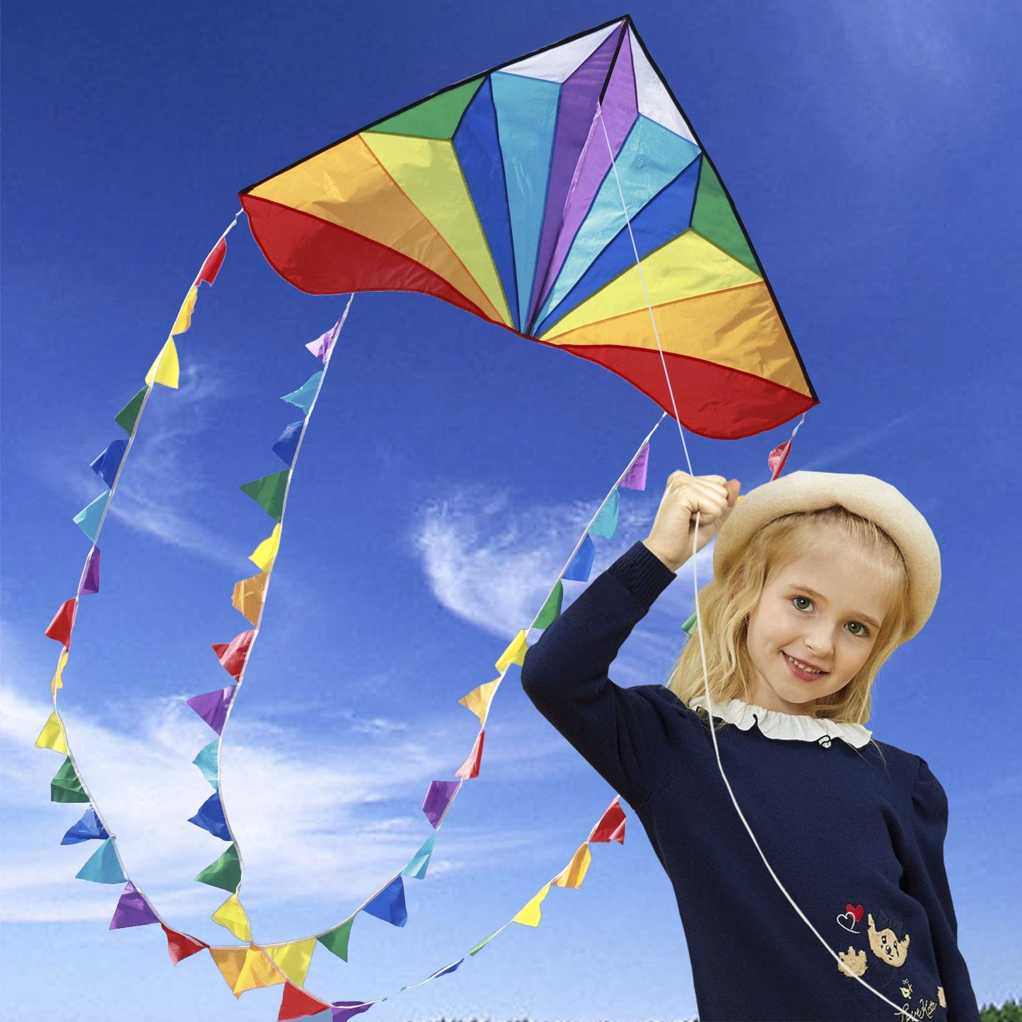 Honbo Large Delta Kite 54x31 — Easy Setup, 13ft Rainbow Tails, Beach Family Fun