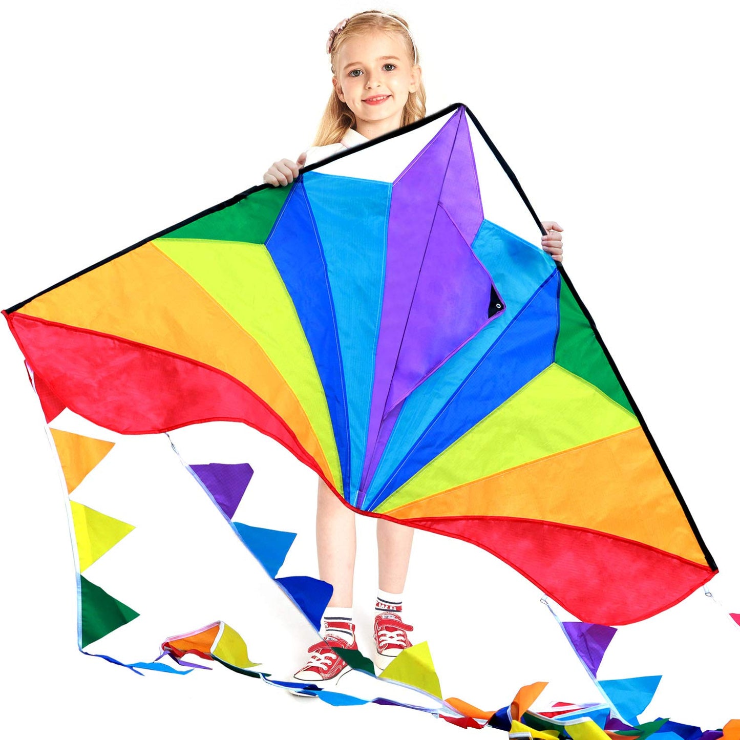 Honbo Large Delta Kite 54x31 — Easy Setup, 13ft Rainbow Tails, Beach Family Fun