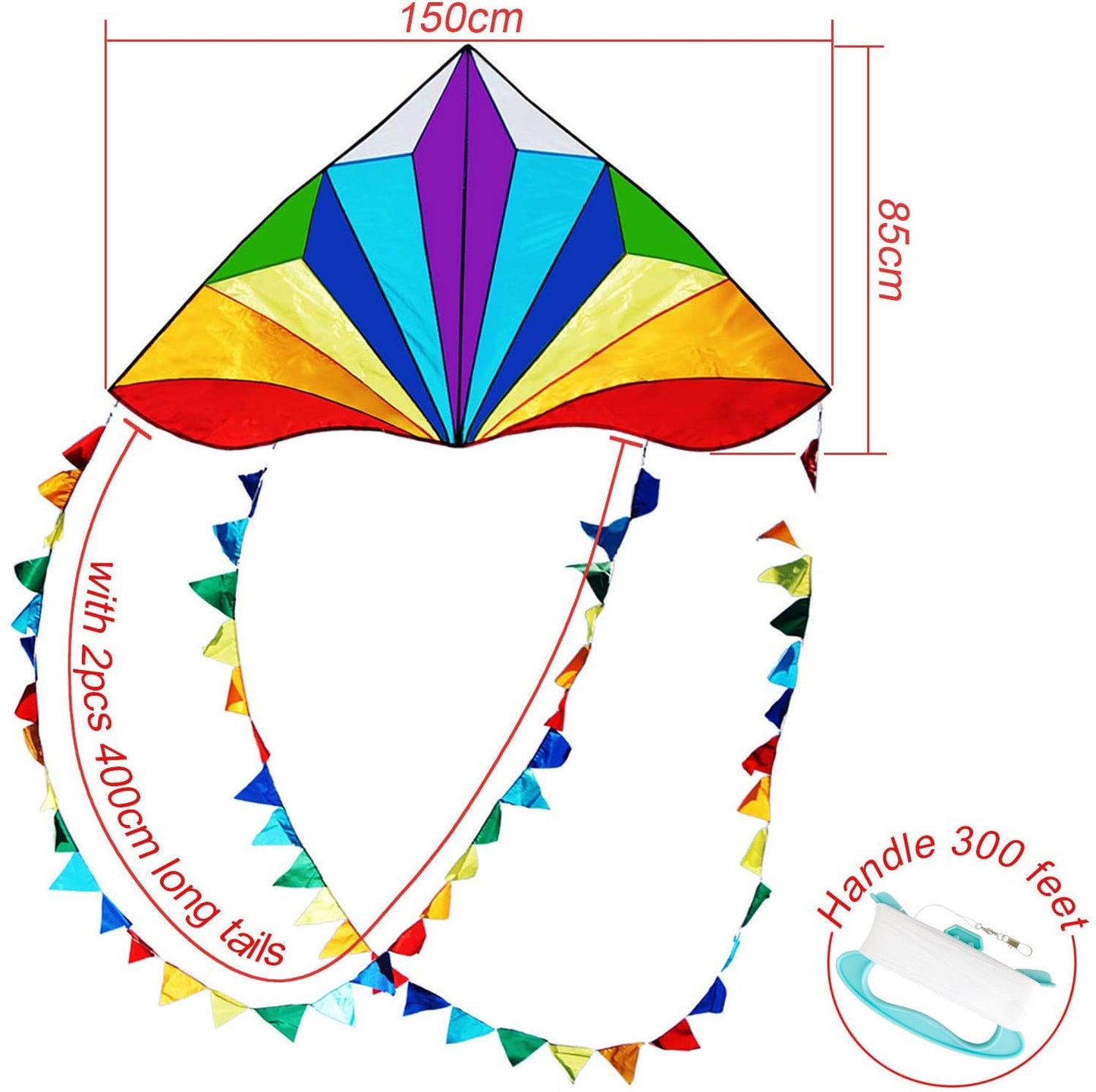 Honbo Large Delta Kite 54x31 — Easy Setup, 13ft Rainbow Tails, Beach Family Fun