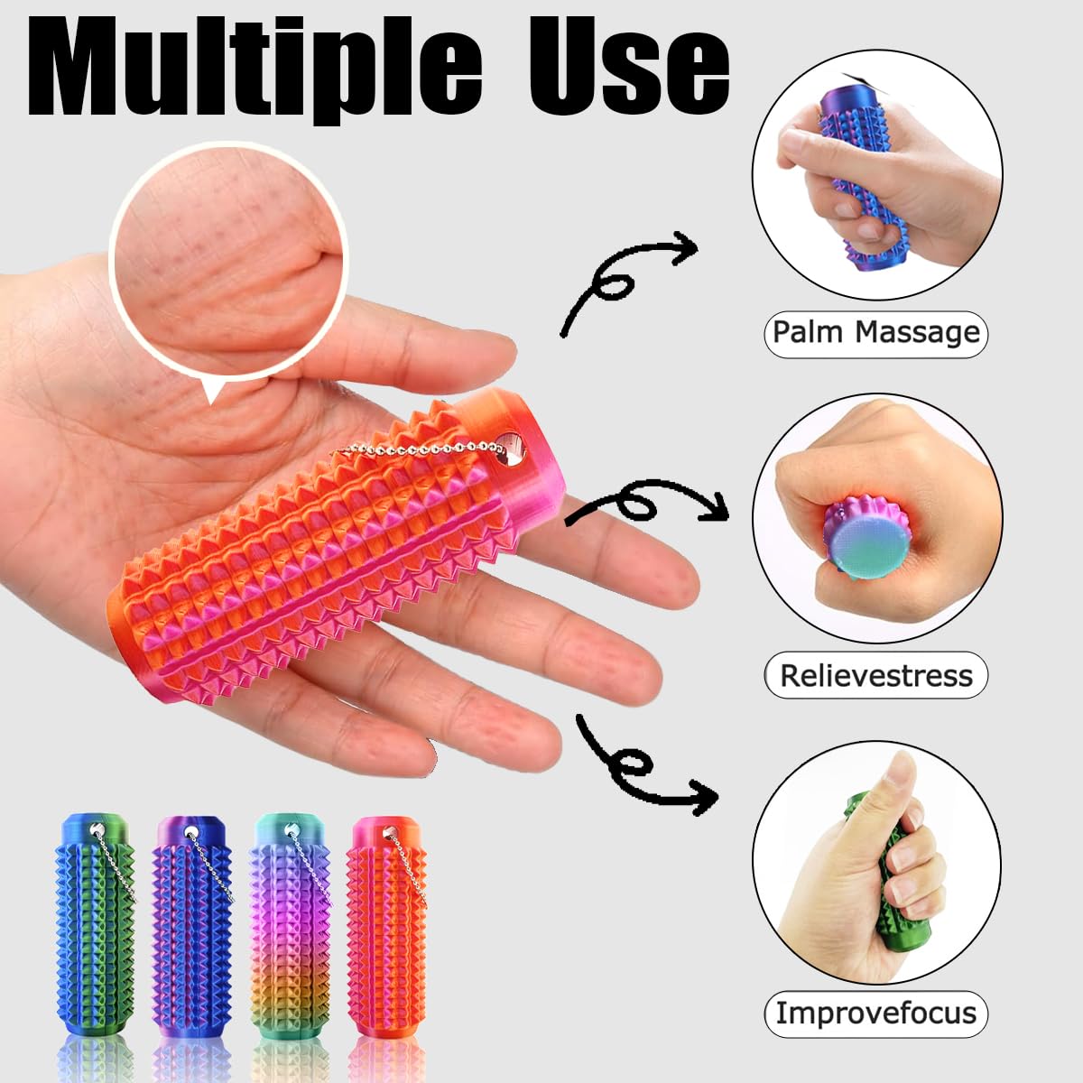 HONBQYCC Little Pain Ouchies Fidget (4PCS) – Laser-engraved Spiky Grip Stress Relief Keychain