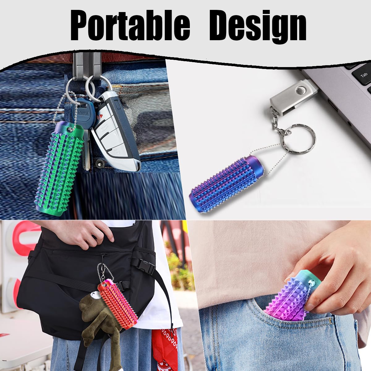 HONBQYCC Little Pain Ouchies Fidget (4PCS) – Laser-engraved Spiky Grip Stress Relief Keychain