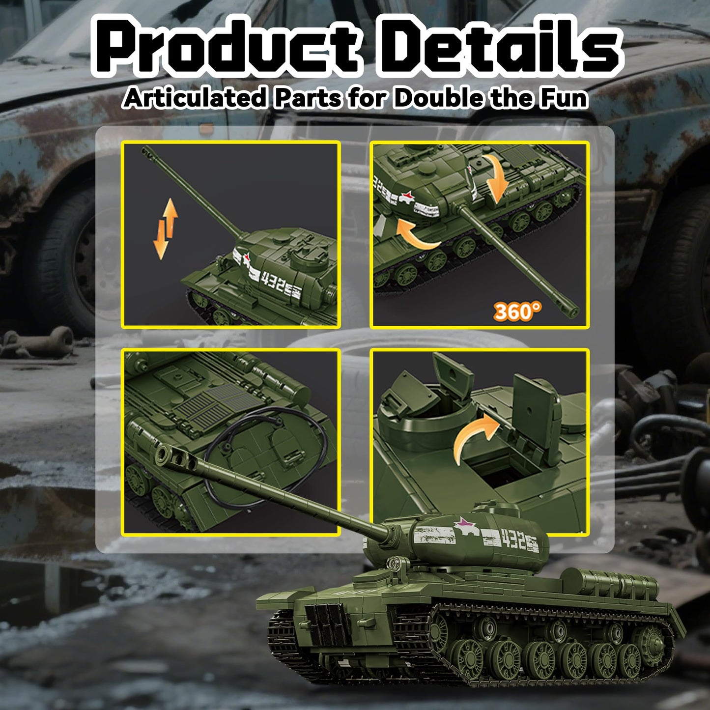 honchoes IS-2 Heavy Tank Building Set – WWII Soviet Replica for Collectors, Home & Office Decor