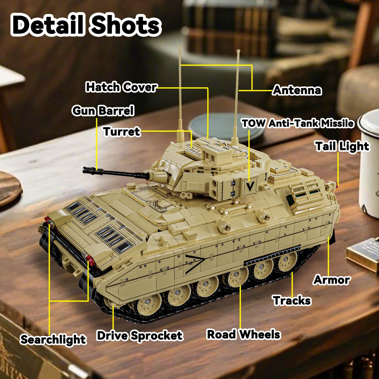 Honchoes M2 Bradley Tank Building Set – 1:28 Scale WW2 Model for Adults