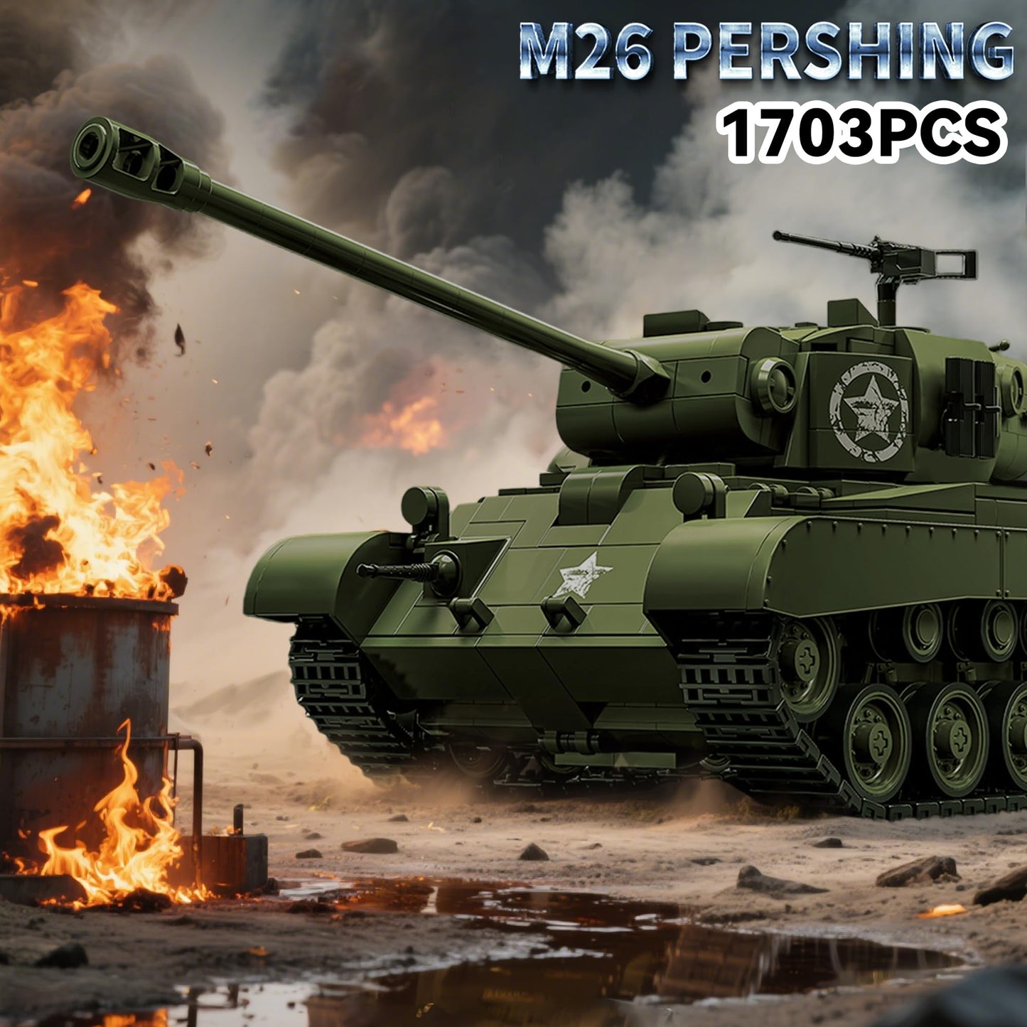 honchoes M26 Pershing Tank Building Set – 1:28 Scale WW2 Military Vehicle Model