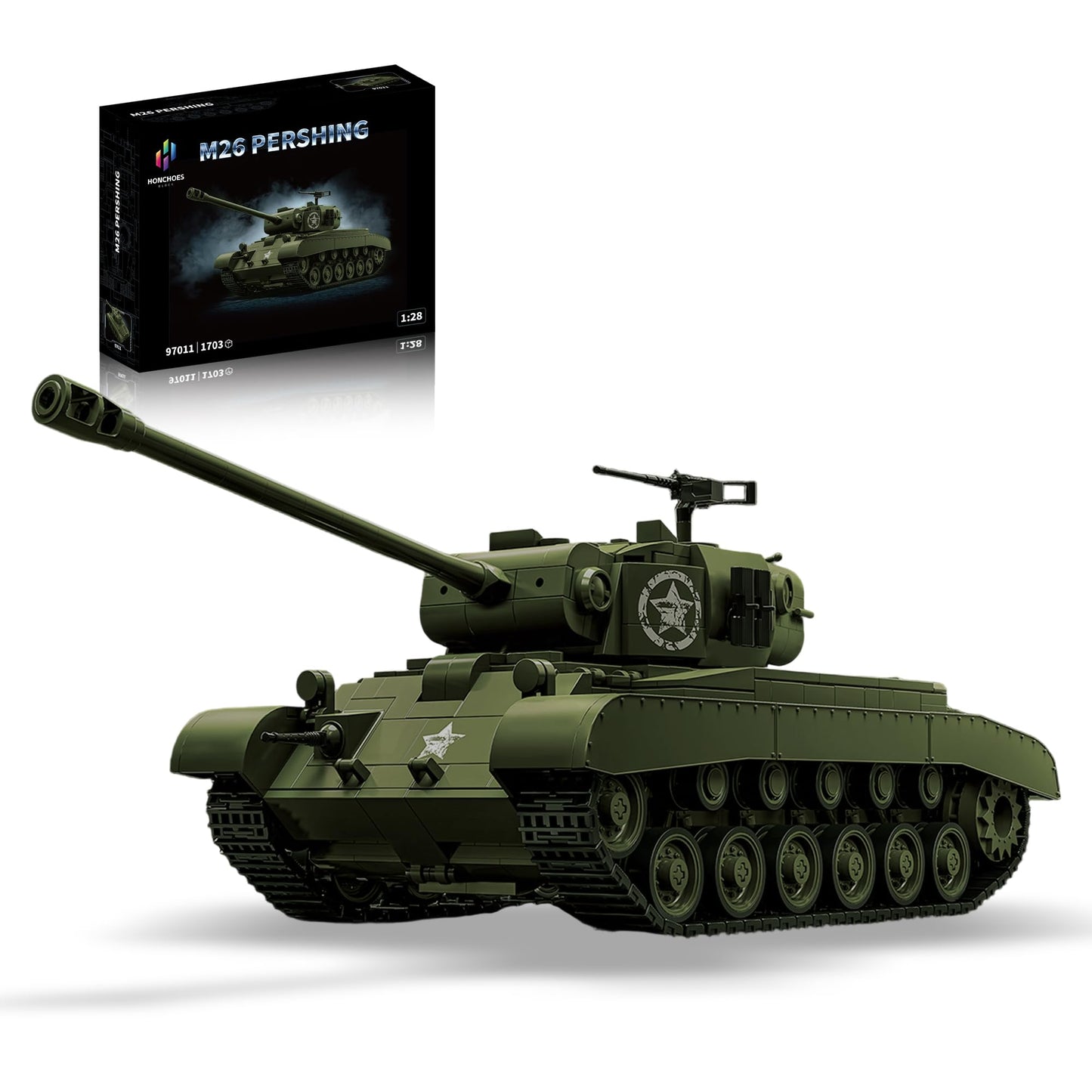 honchoes M26 Pershing Tank Building Set – 1:28 Scale WW2 Military Vehicle Model