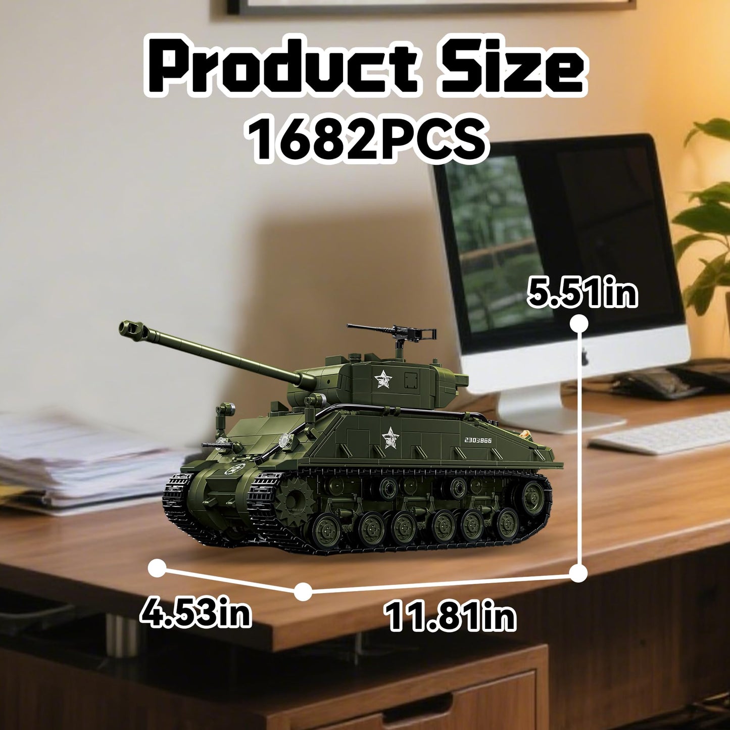 Honchoes M4 Sherman Tank Building Set – 1:28 Scale WWII Model Kit for Adults