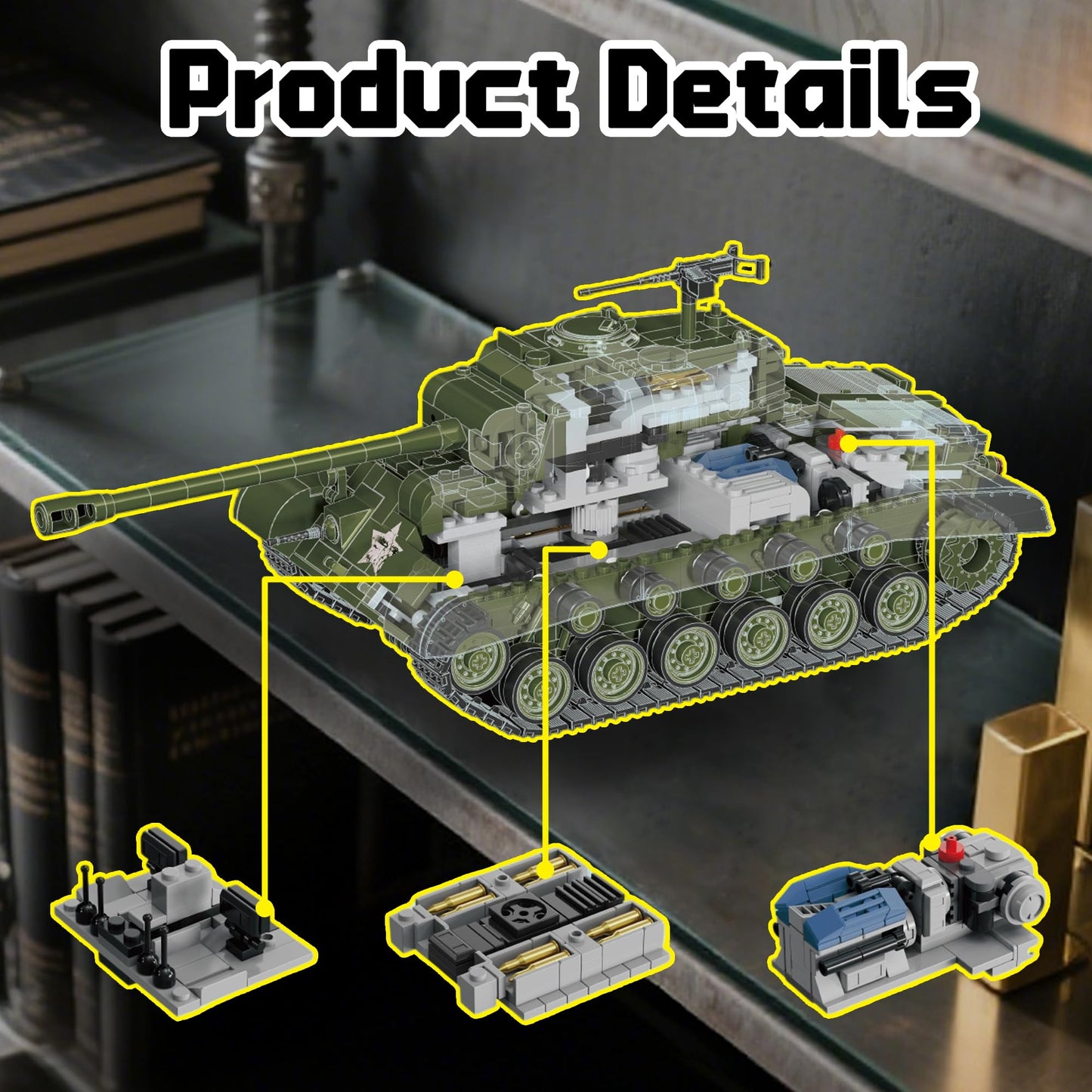 honchoes M26 Pershing Tank Building Set – 1:28 Scale WW2 Military Vehicle Model