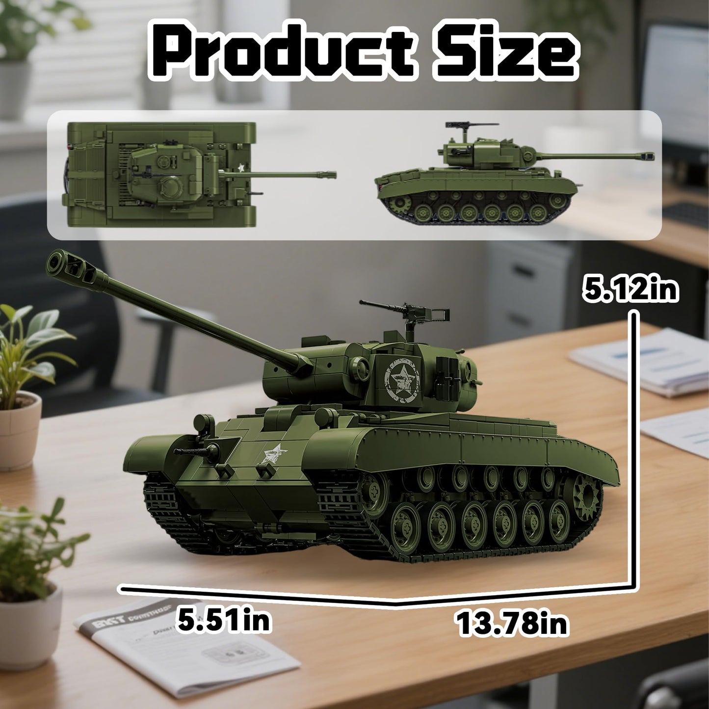 honchoes M26 Pershing Tank Building Set – 1:28 Scale WW2 Military Vehicle Model