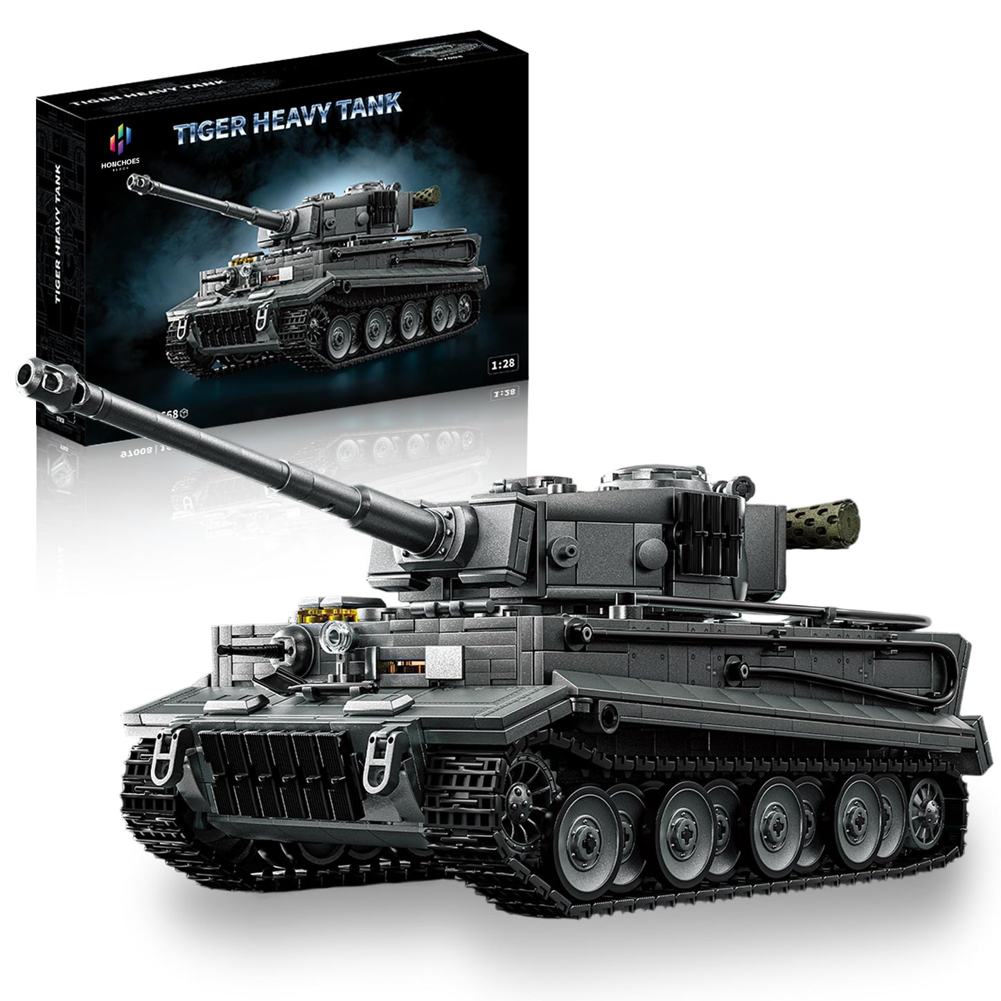 honchoes WW2 Tiger I Tank Building Set | 1:28 Scale Military Model for Adults – Home & Office Decor (Gray)