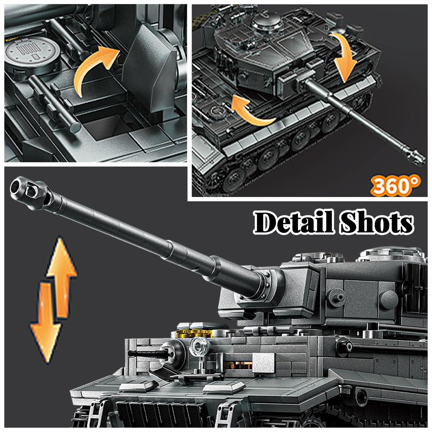 honchoes WW2 Tiger I Tank Building Set | 1:28 Scale Military Model for Adults – Home & Office Decor (Gray)
