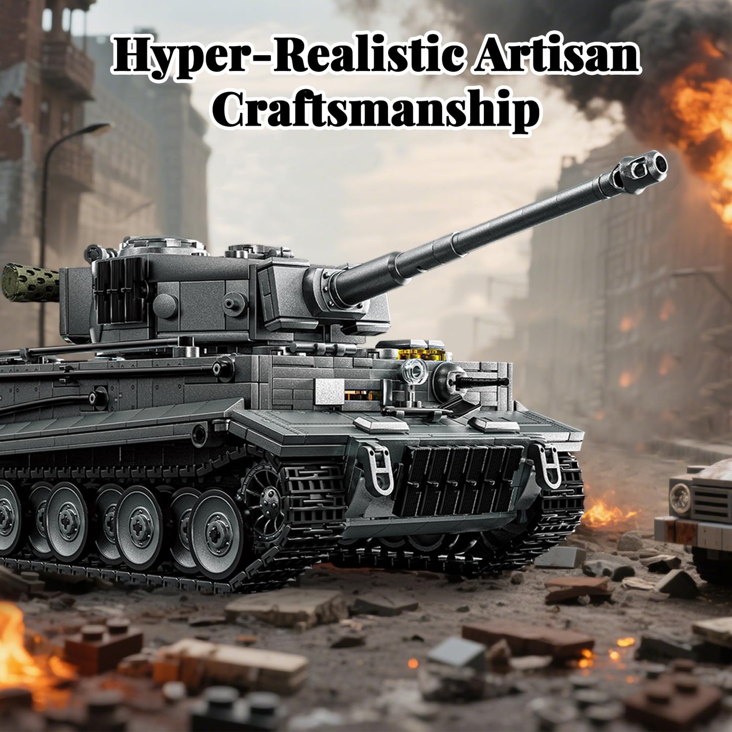honchoes WW2 Tiger I Tank Building Set | 1:28 Scale Military Model for Adults – Home & Office Decor (Gray)