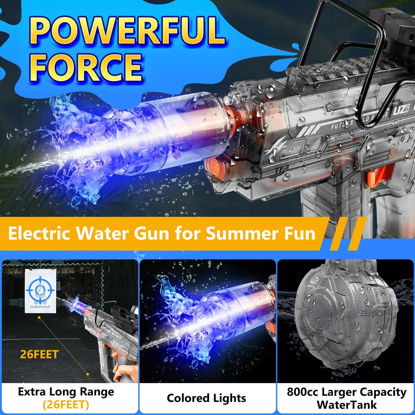 Honeasort 2025 Upgraded Electric Water Gun for Adults – 800ml, 40 ft Range, 40 Mins, Auto Suction