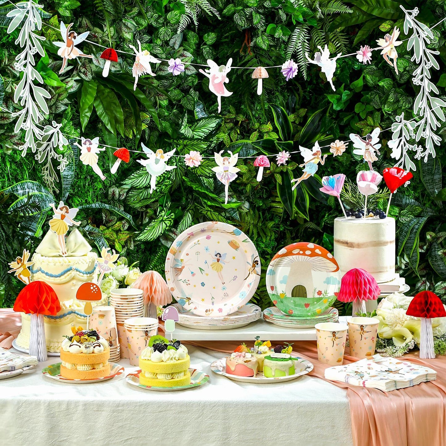 Honeydak 132 Pcs Fairy Party Supplies – Ballet Fairies, Mushrooms & Floral Decor Bundle