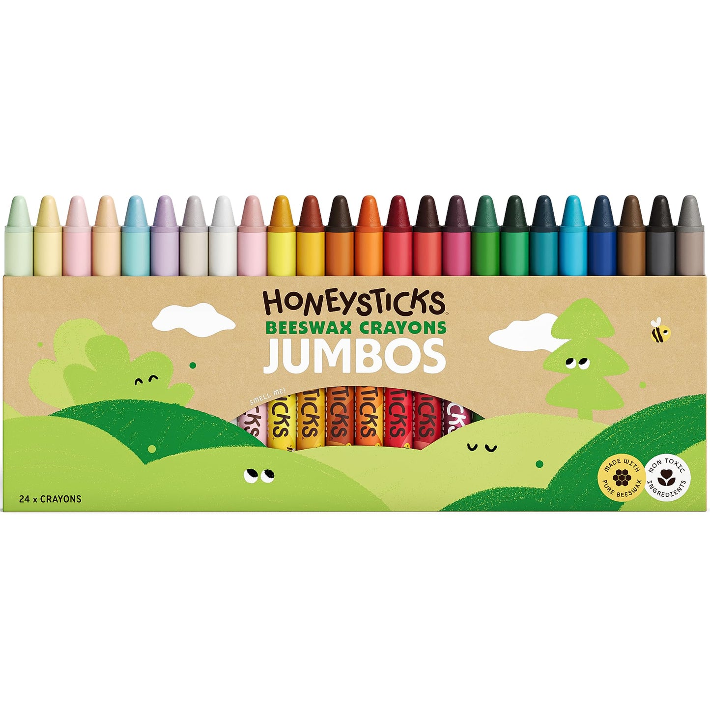 Honeysticks Jumbo Crayons (24 Pack) – Pure Beeswax, Non-Toxic Colors, Large Easy-Hold Crayons for Kids 3–8