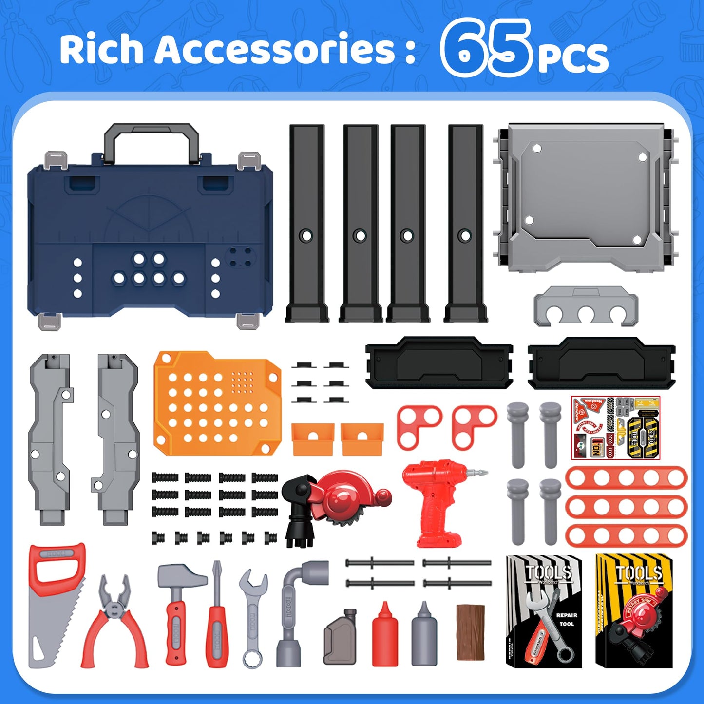 Honeystar Kids Tool Bench – 65-Piece Power Tools Workshop Toy (Ages 3-8, Navy Blue)