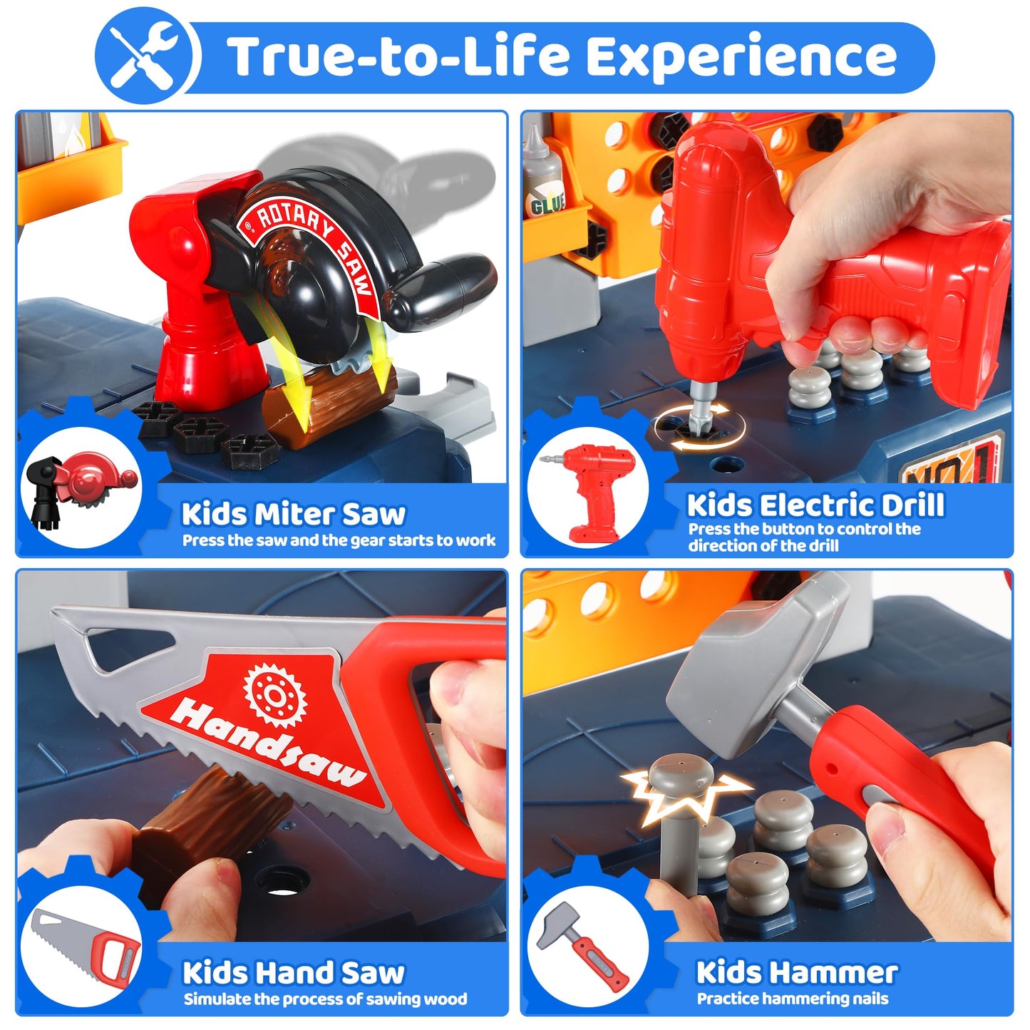 Honeystar Kids Tool Bench – 65-Piece Power Tools Workshop Toy (Ages 3-8, Navy Blue)