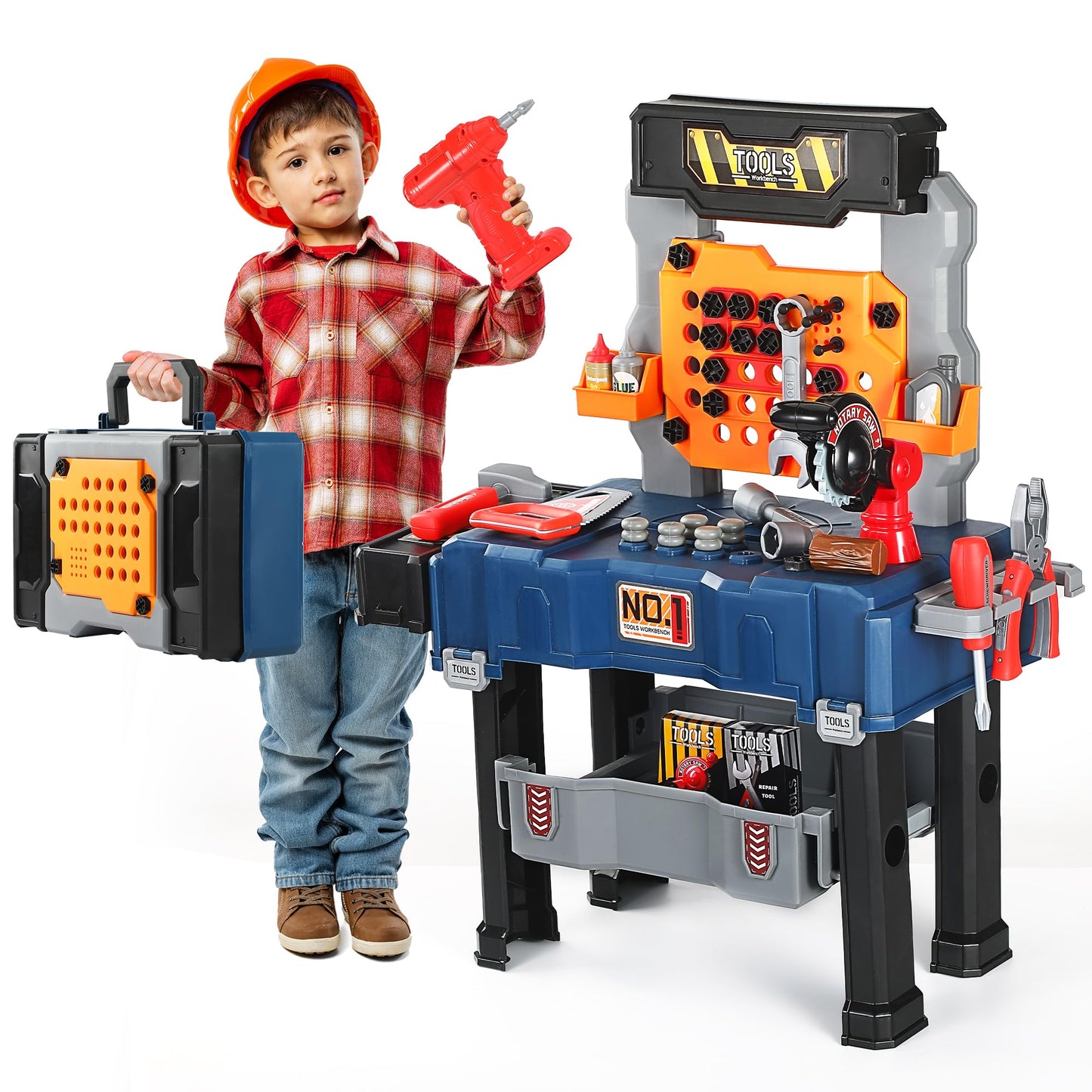 Honeystar Kids Tool Bench – 65-Piece Power Tools Workshop Toy (Ages 3-8, Navy Blue)