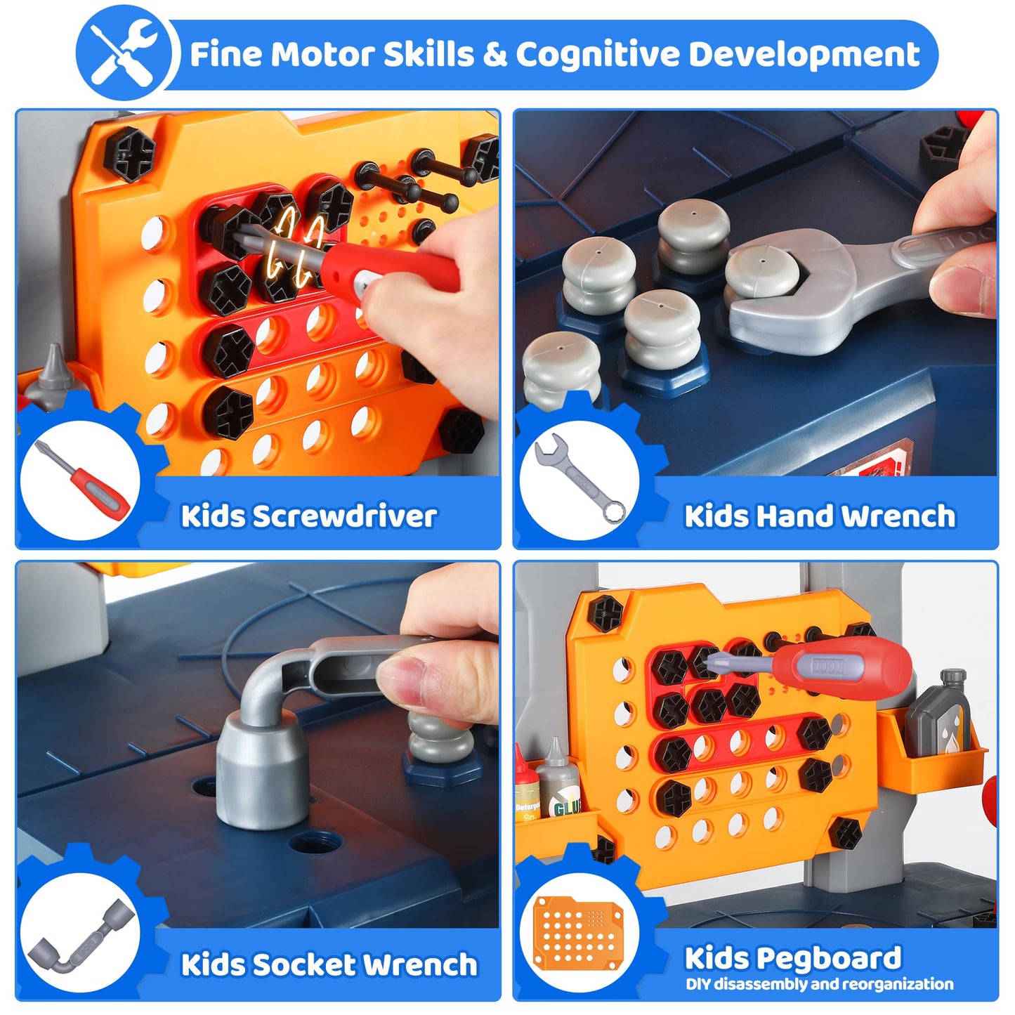 Honeystar Kids Tool Bench – 65-Piece Power Tools Workshop Toy (Ages 3-8, Navy Blue)